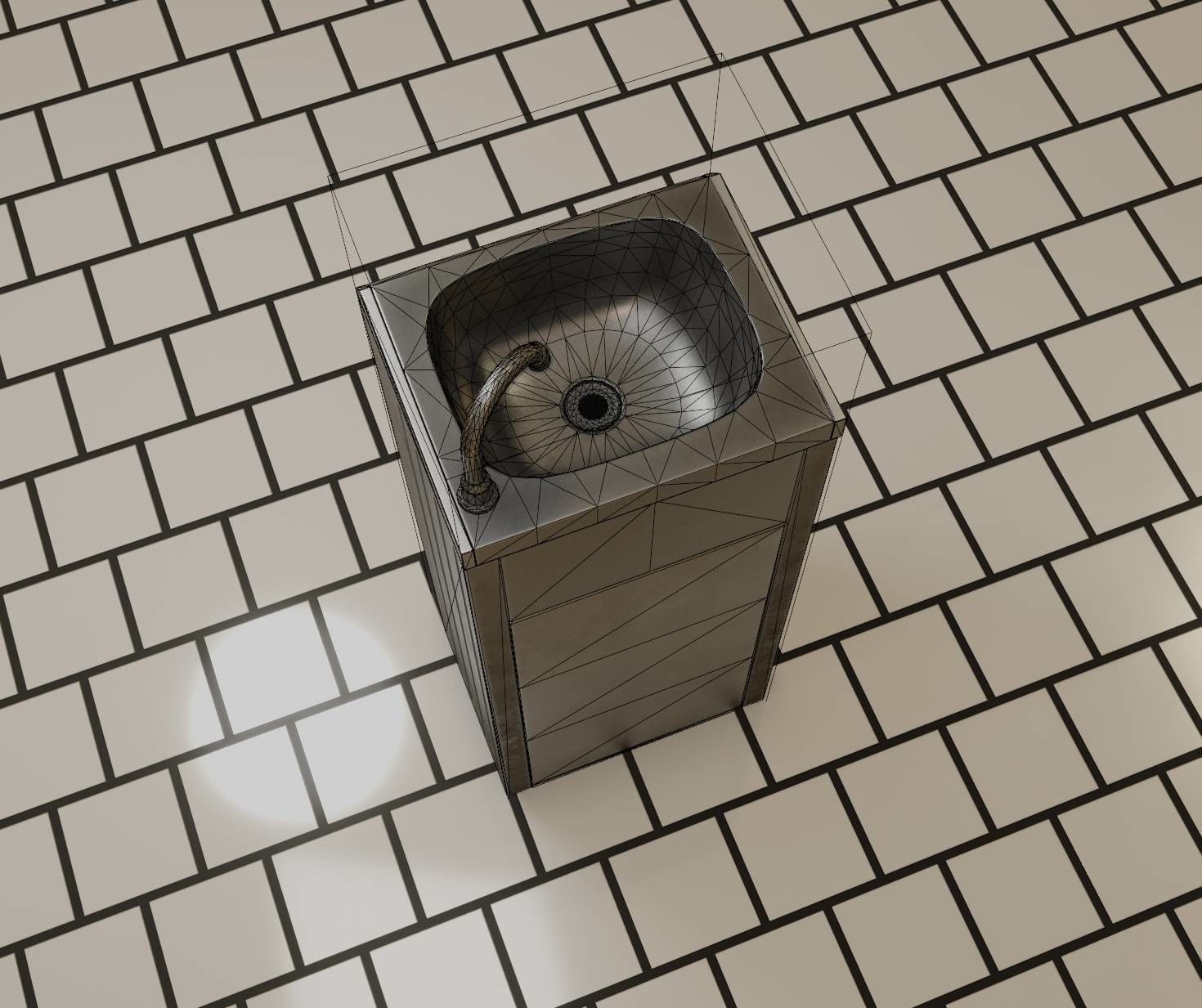 Public Metal Sink - 19 - Simple Compact Low-poly 3D model_27