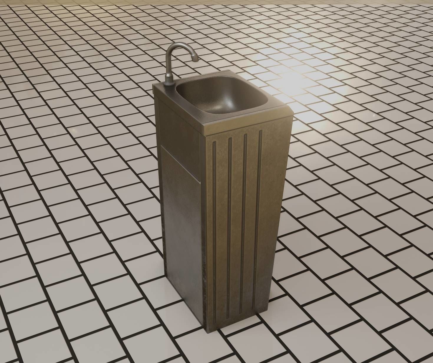 Public Metal Sink - 19 - Simple Compact Low-poly 3D model_96