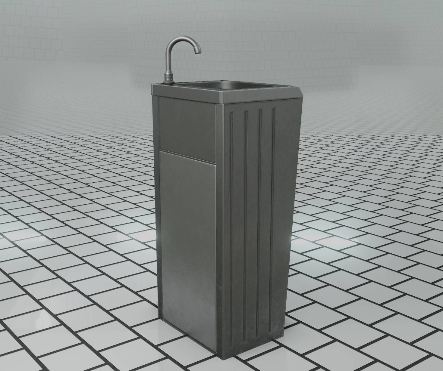 Public Metal Sink - 19 - Simple Compact Low-poly 3D model_77