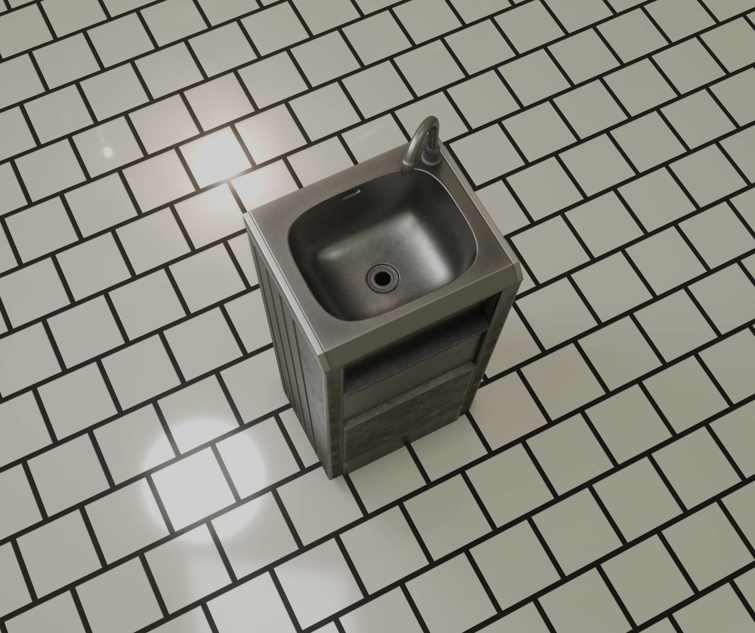 Public Metal Sink - 19 - Simple Compact Low-poly 3D model_93