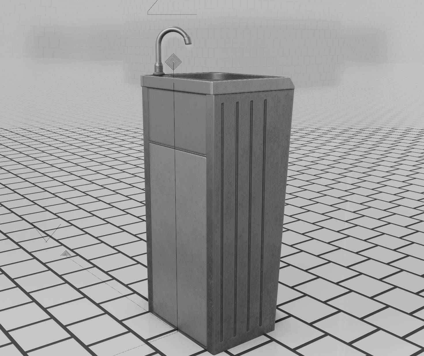 Public Metal Sink - 19 - Simple Compact Low-poly 3D model_46