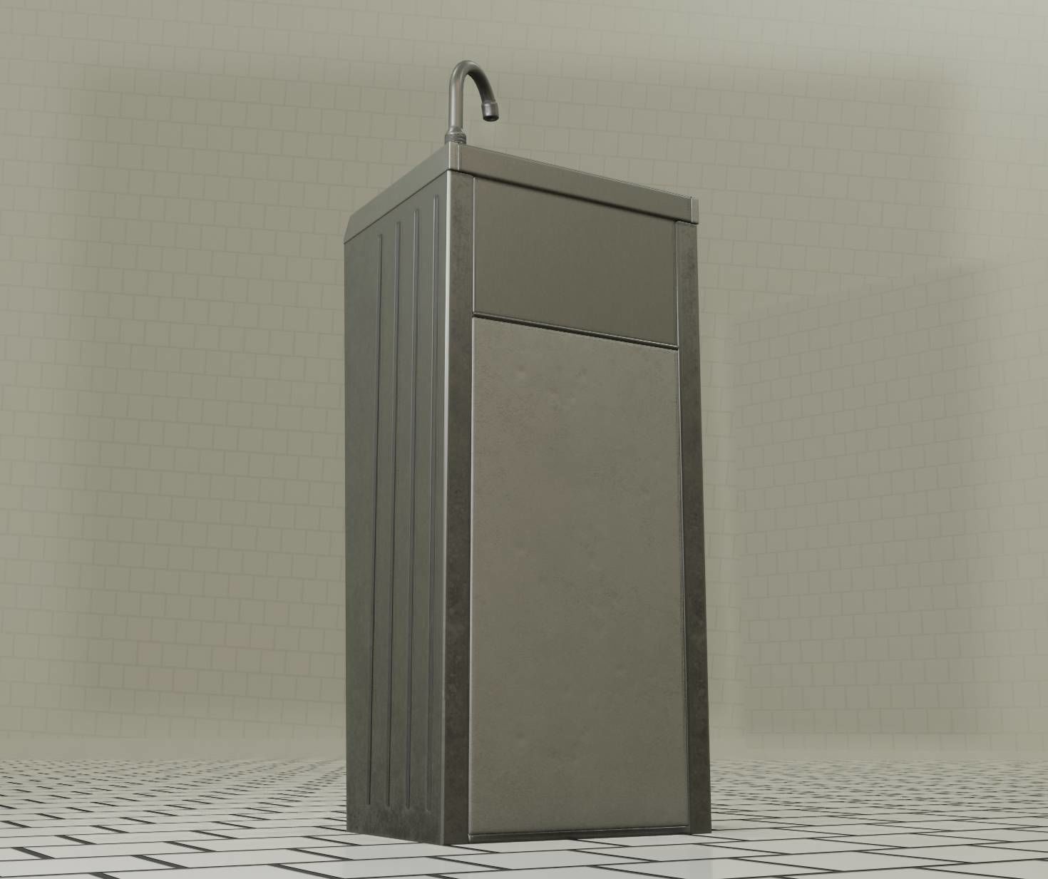 Public Metal Sink - 19 - Simple Compact Low-poly 3D model_49