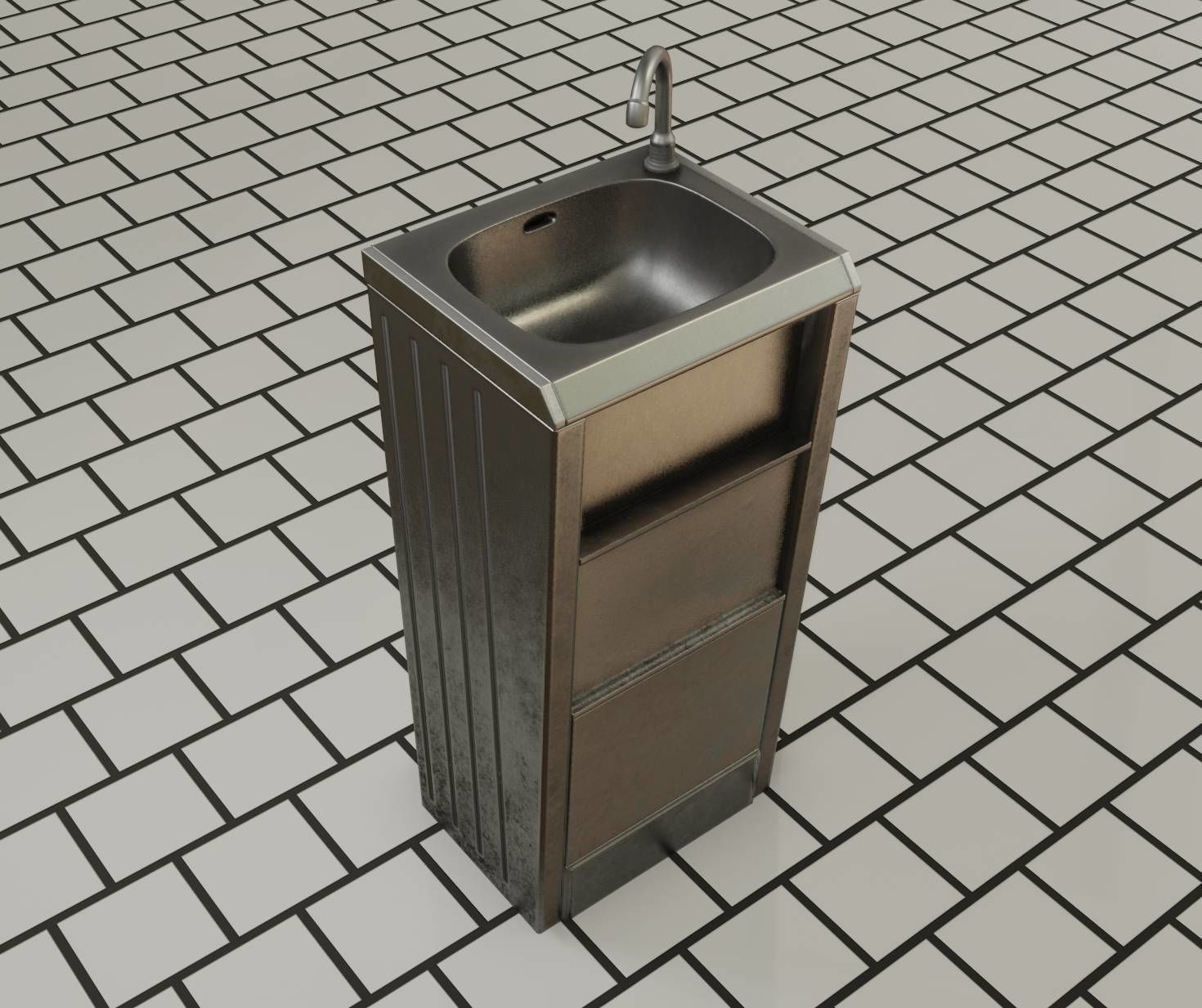 Public Metal Sink - 19 - Simple Compact Low-poly 3D model_7