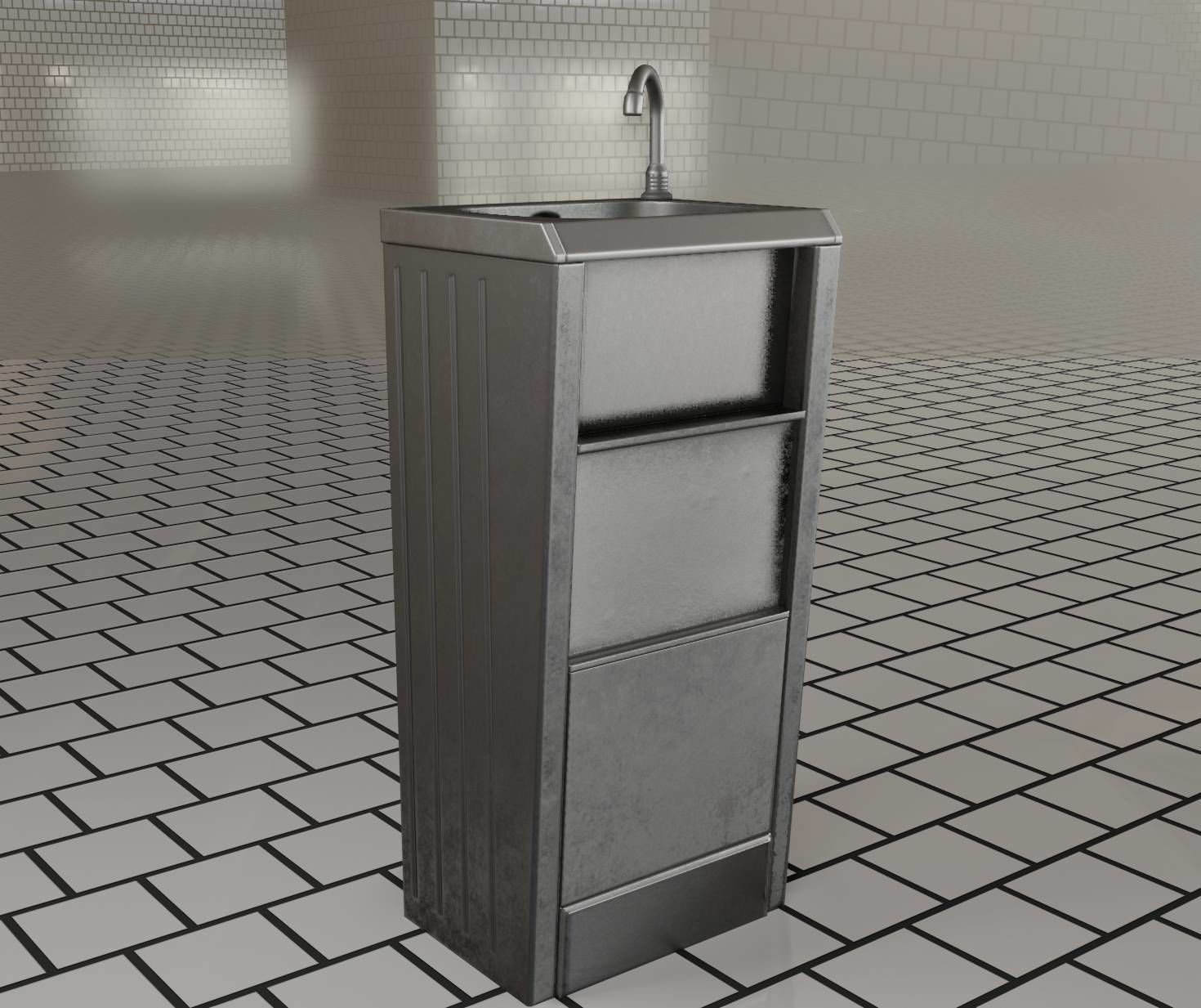 Public Metal Sink - 19 - Simple Compact Low-poly 3D model_13