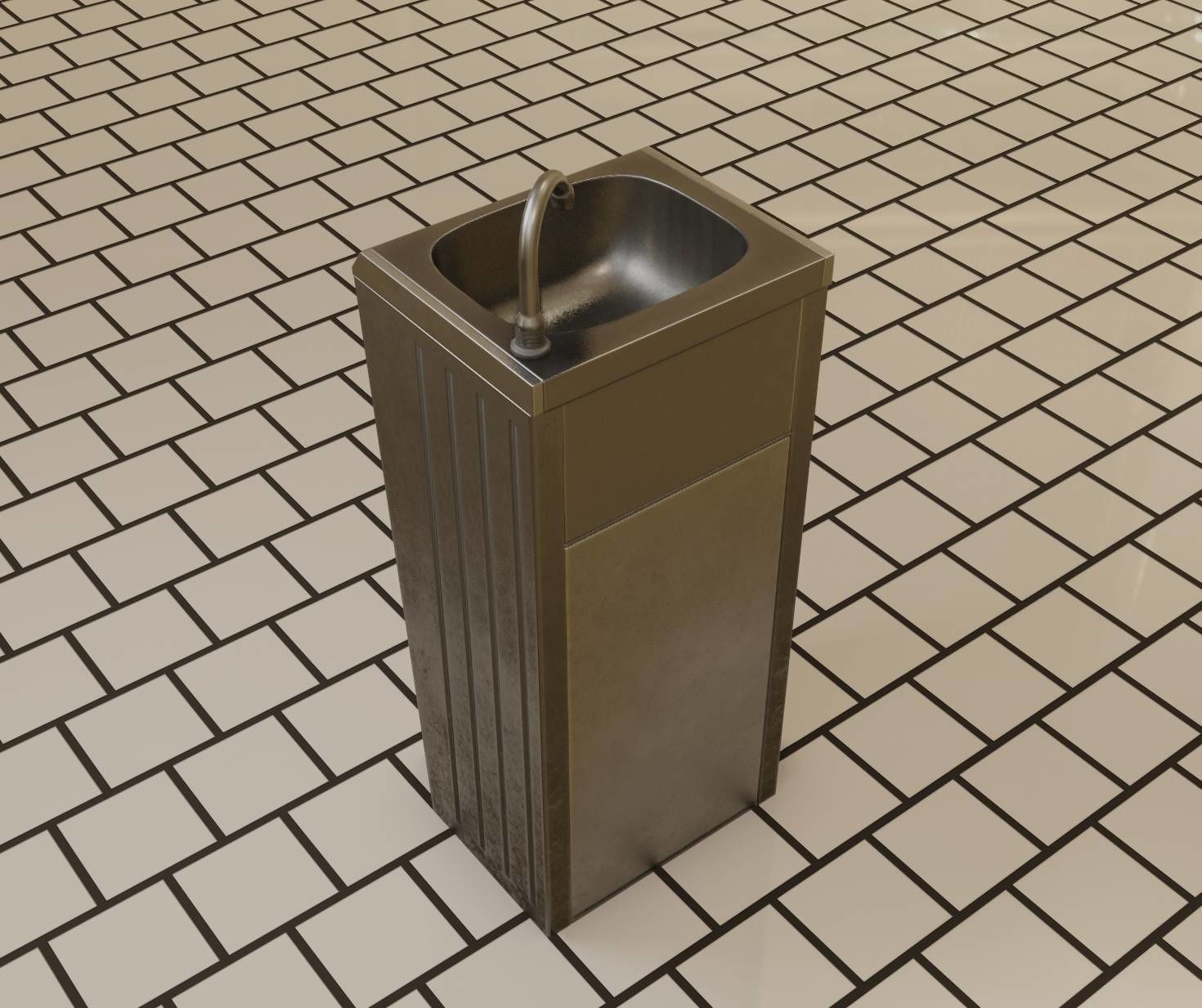 Public Metal Sink - 19 - Simple Compact Low-poly 3D model_40