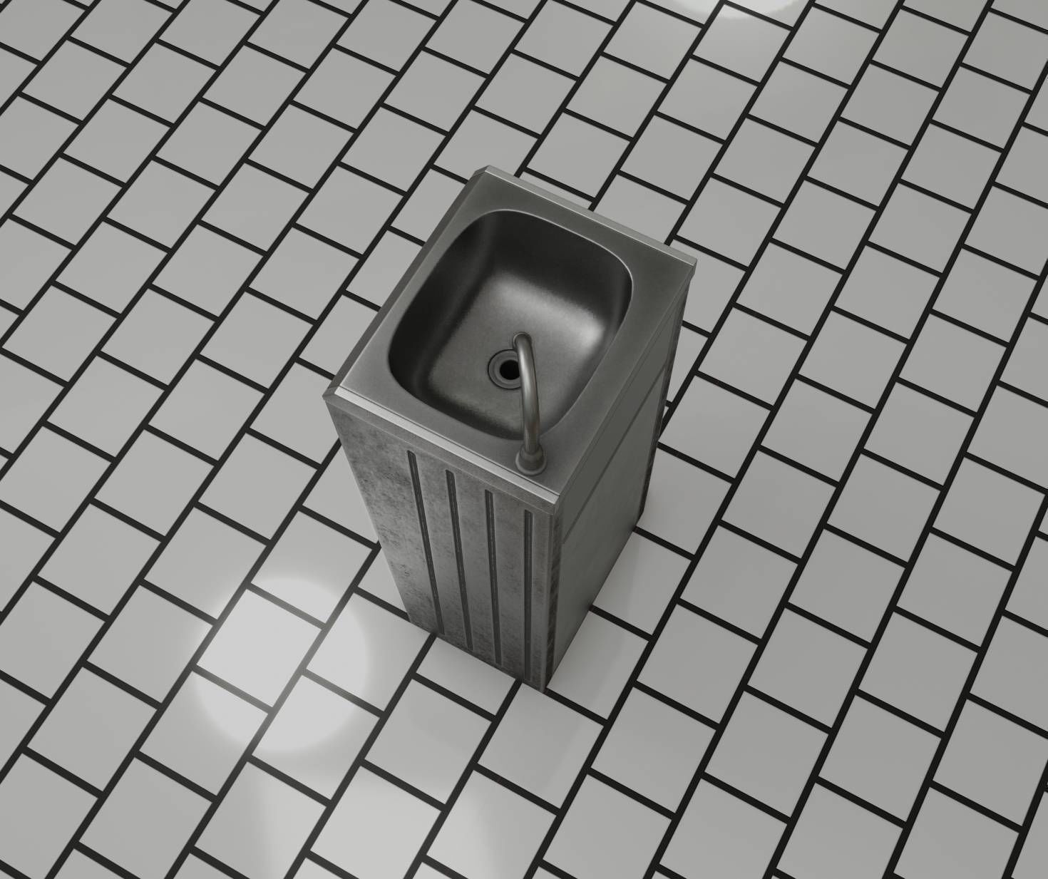 Public Metal Sink - 19 - Simple Compact Low-poly 3D model_90