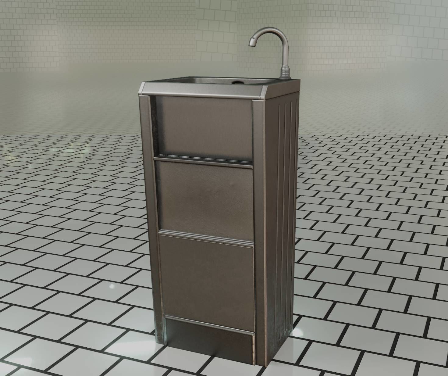 Public Metal Sink - 19 - Simple Compact Low-poly 3D model_43