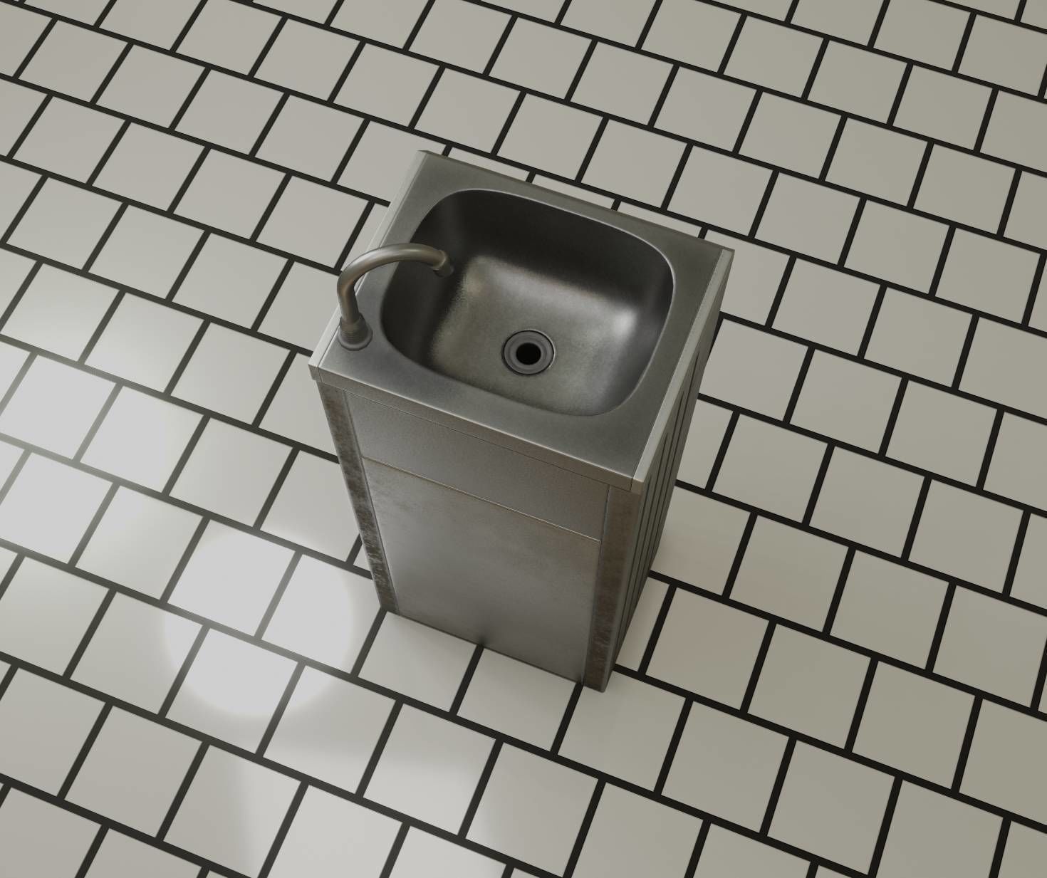 Public Metal Sink - 19 - Simple Compact Low-poly 3D model_26