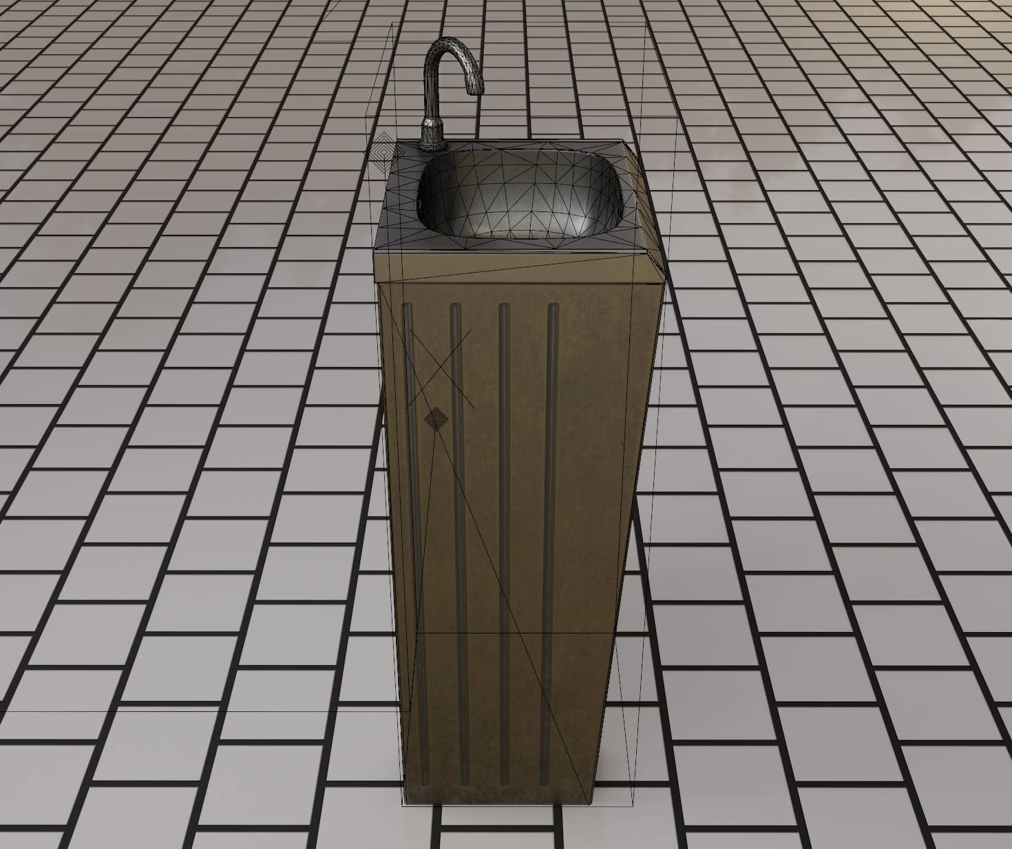 Public Metal Sink - 19 - Simple Compact Low-poly 3D model_3