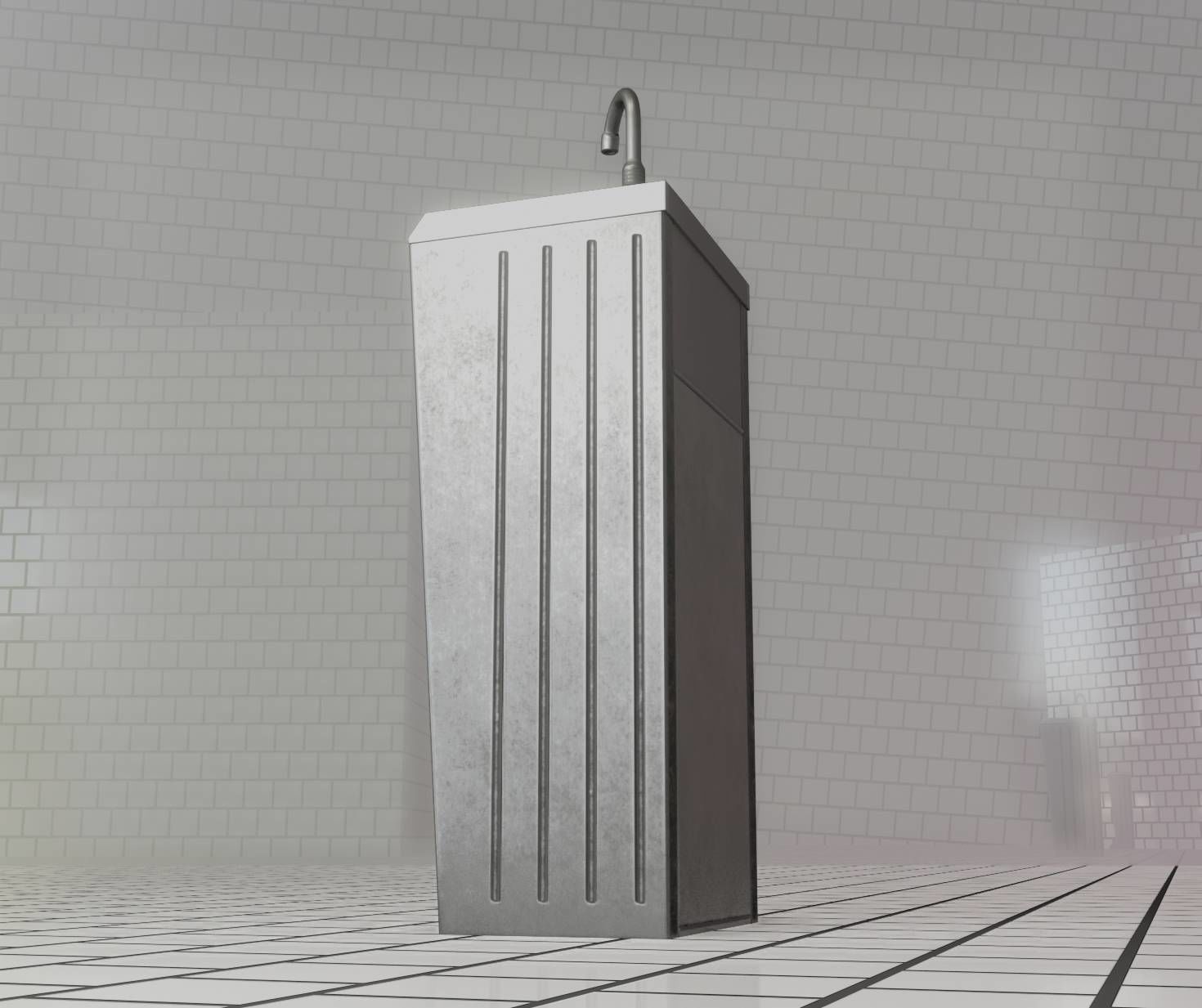 Public Metal Sink - 19 - Simple Compact Low-poly 3D model_81