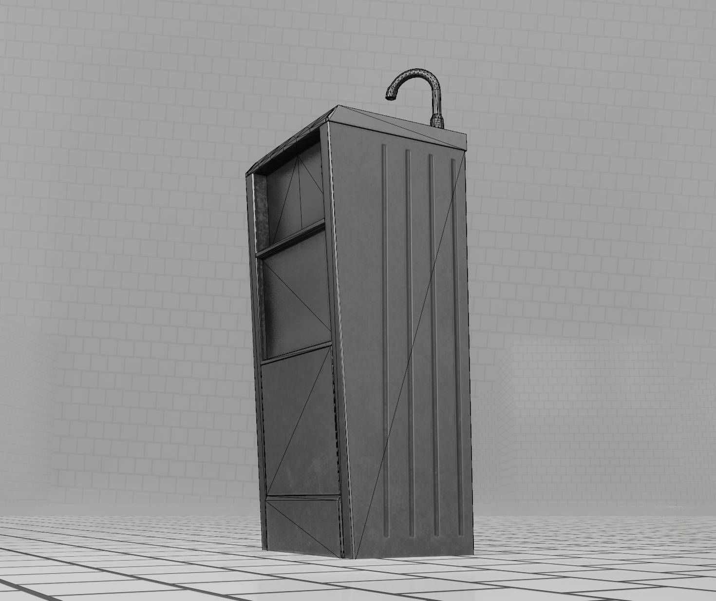 Public Metal Sink - 19 - Simple Compact Low-poly 3D model_82