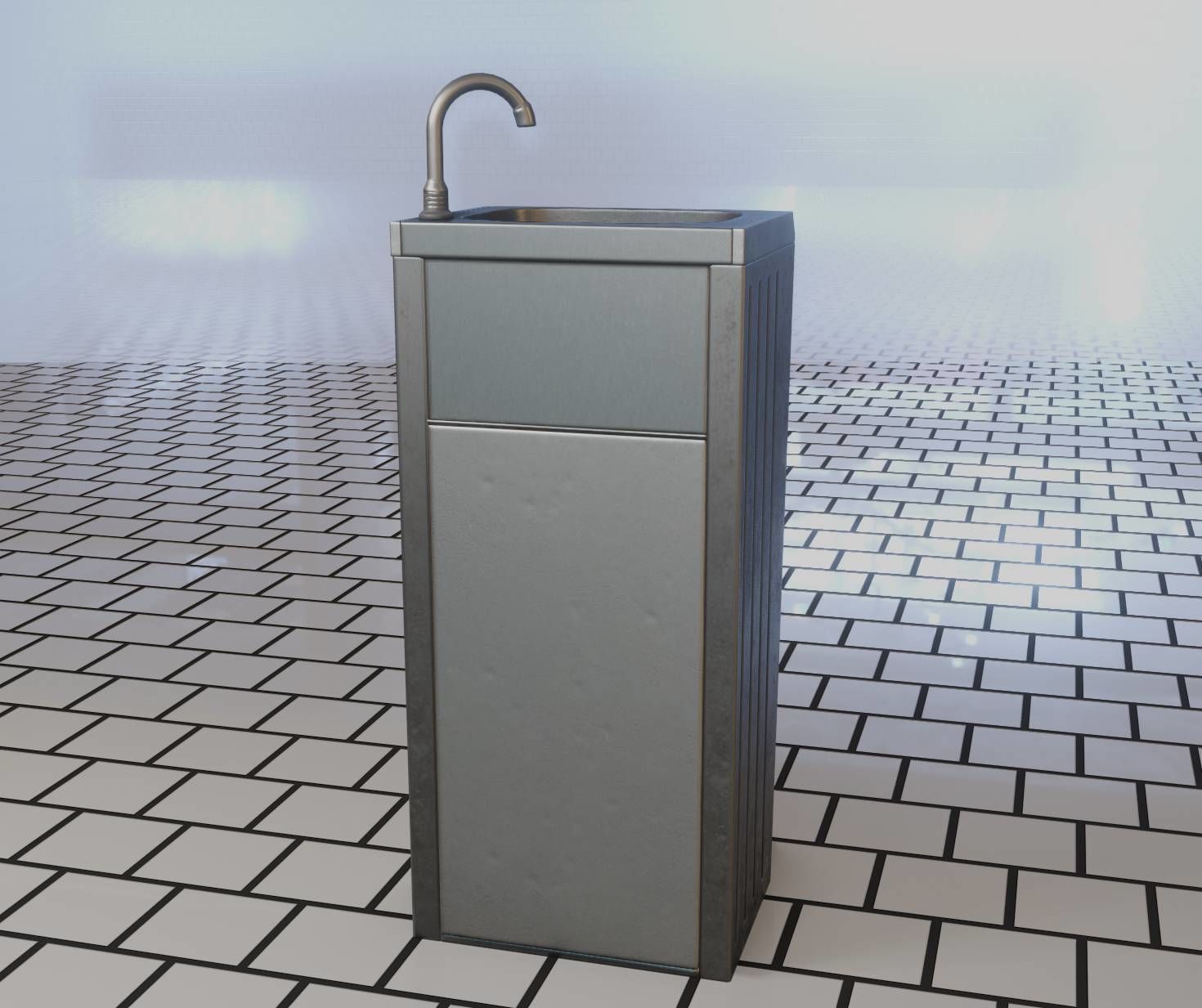 Public Metal Sink - 19 - Simple Compact Low-poly 3D model_47