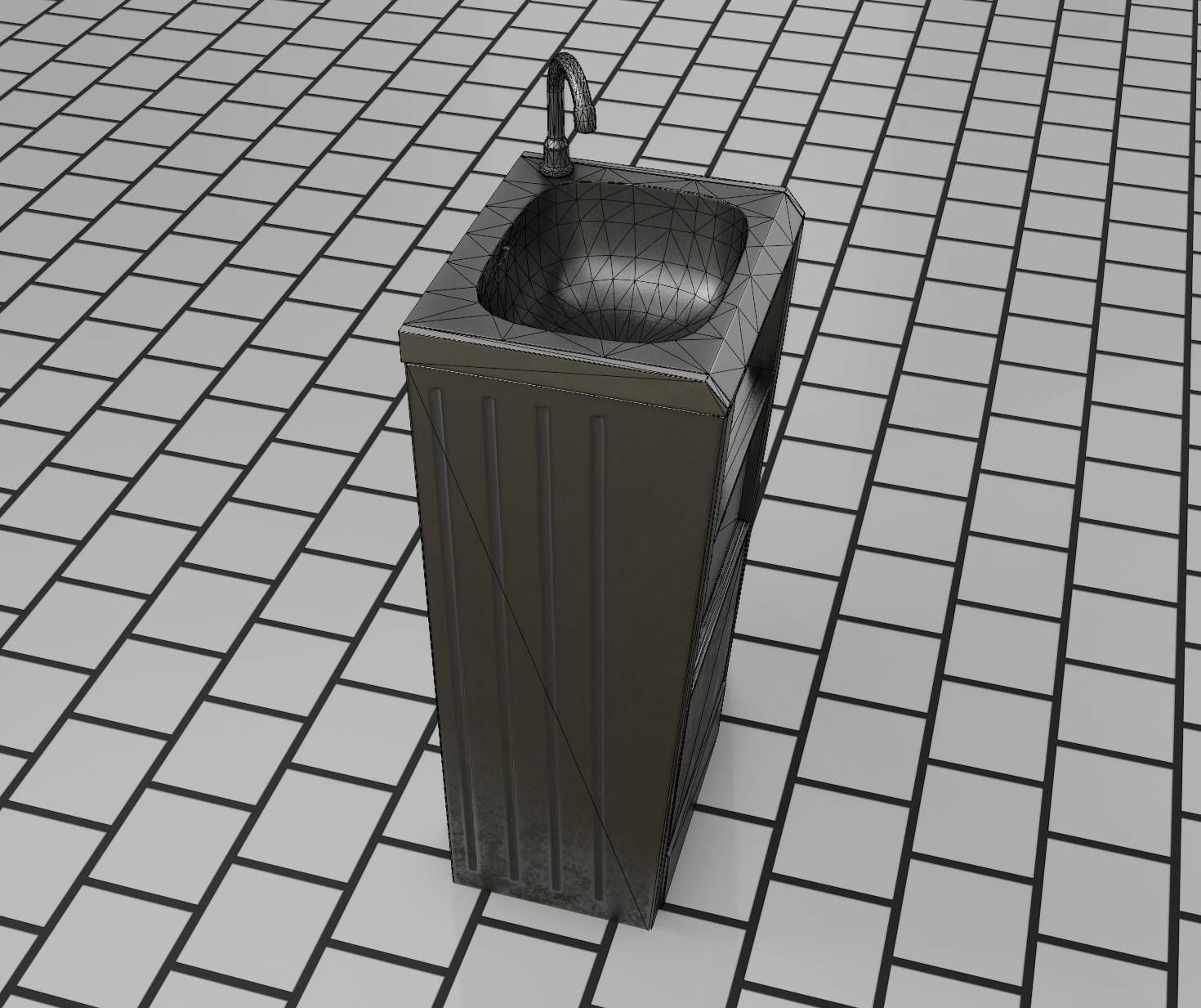 Public Metal Sink - 19 - Simple Compact Low-poly 3D model_38