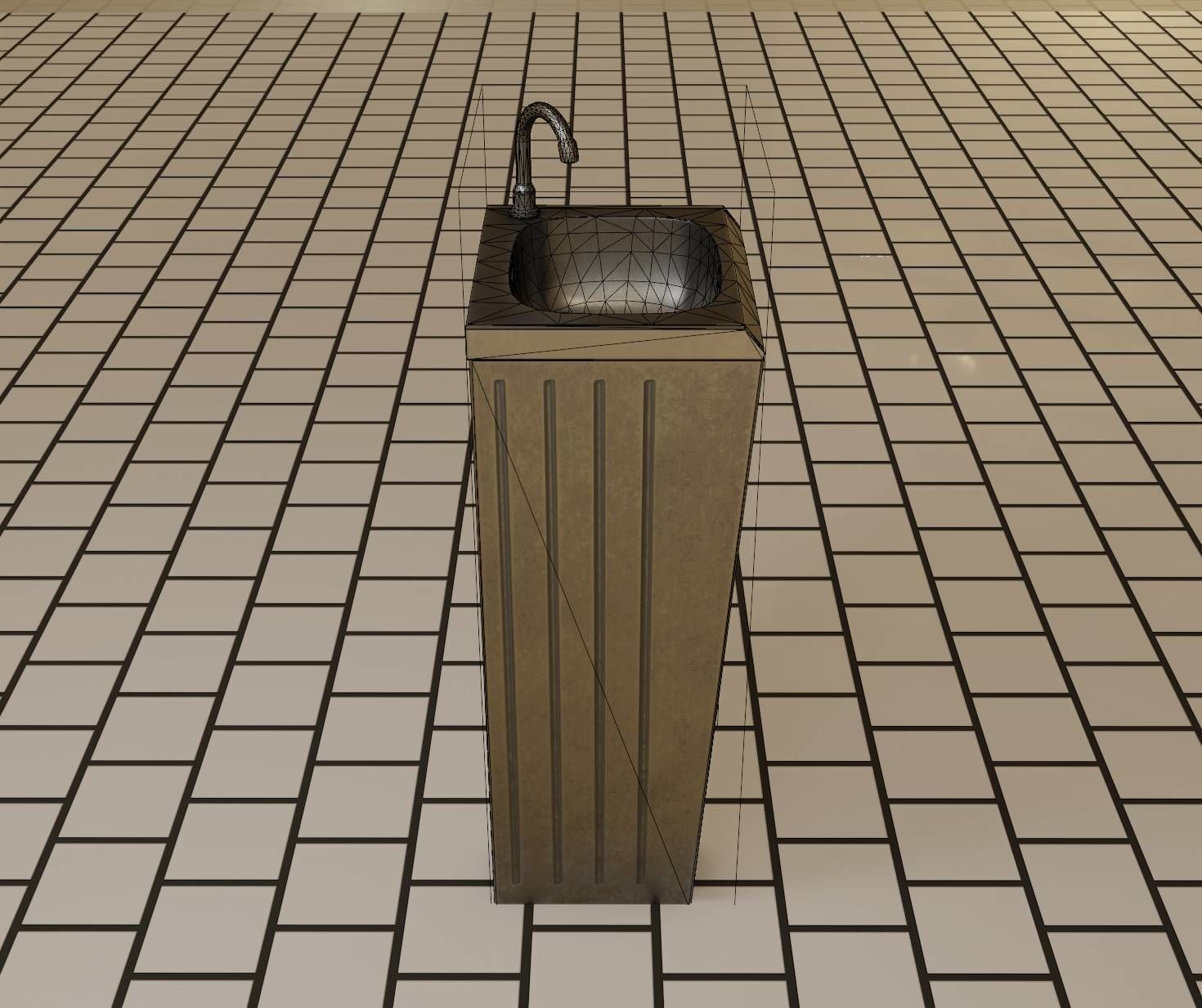 Public Metal Sink - 19 - Simple Compact Low-poly 3D model_95