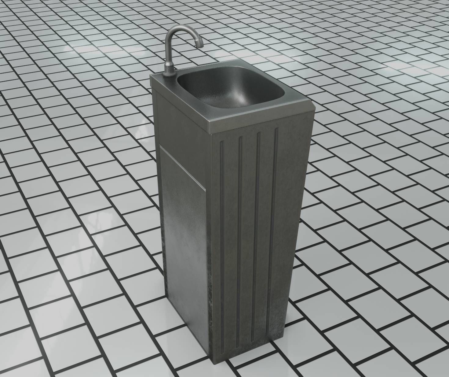 Public Metal Sink - 19 - Simple Compact Low-poly 3D model_34