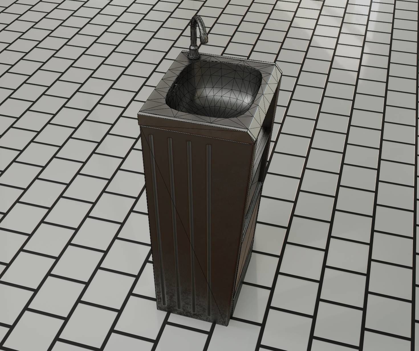 Public Metal Sink - 19 - Simple Compact Low-poly 3D model_8