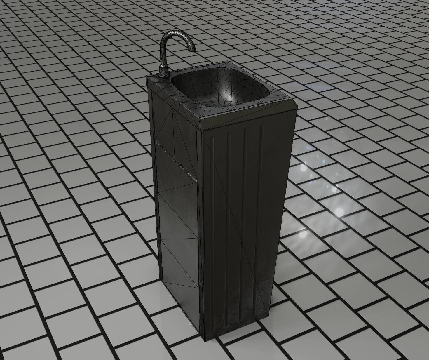 Public Metal Sink - 19 - Simple Compact Low-poly 3D model_65
