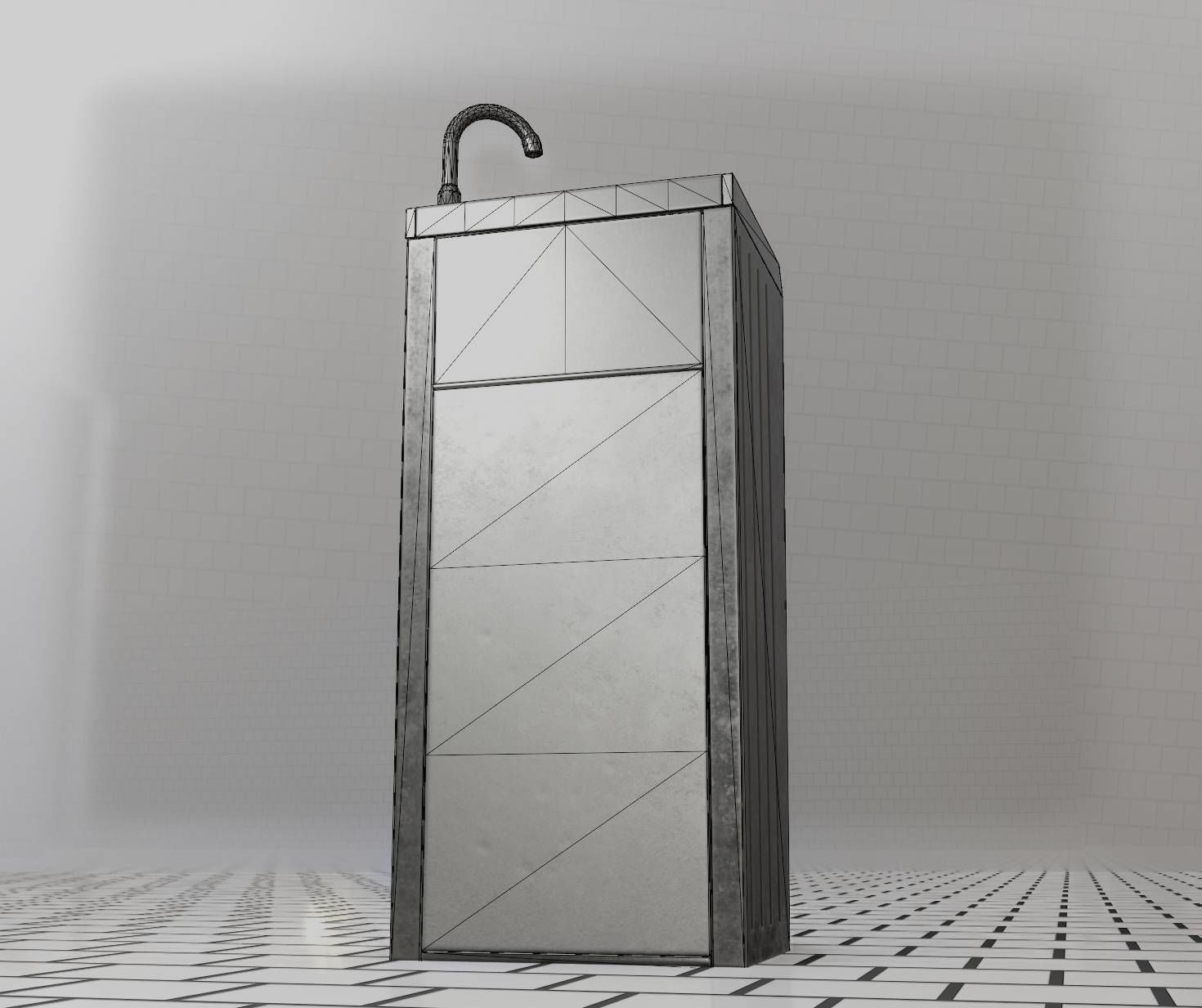 Public Metal Sink - 19 - Simple Compact Low-poly 3D model_48