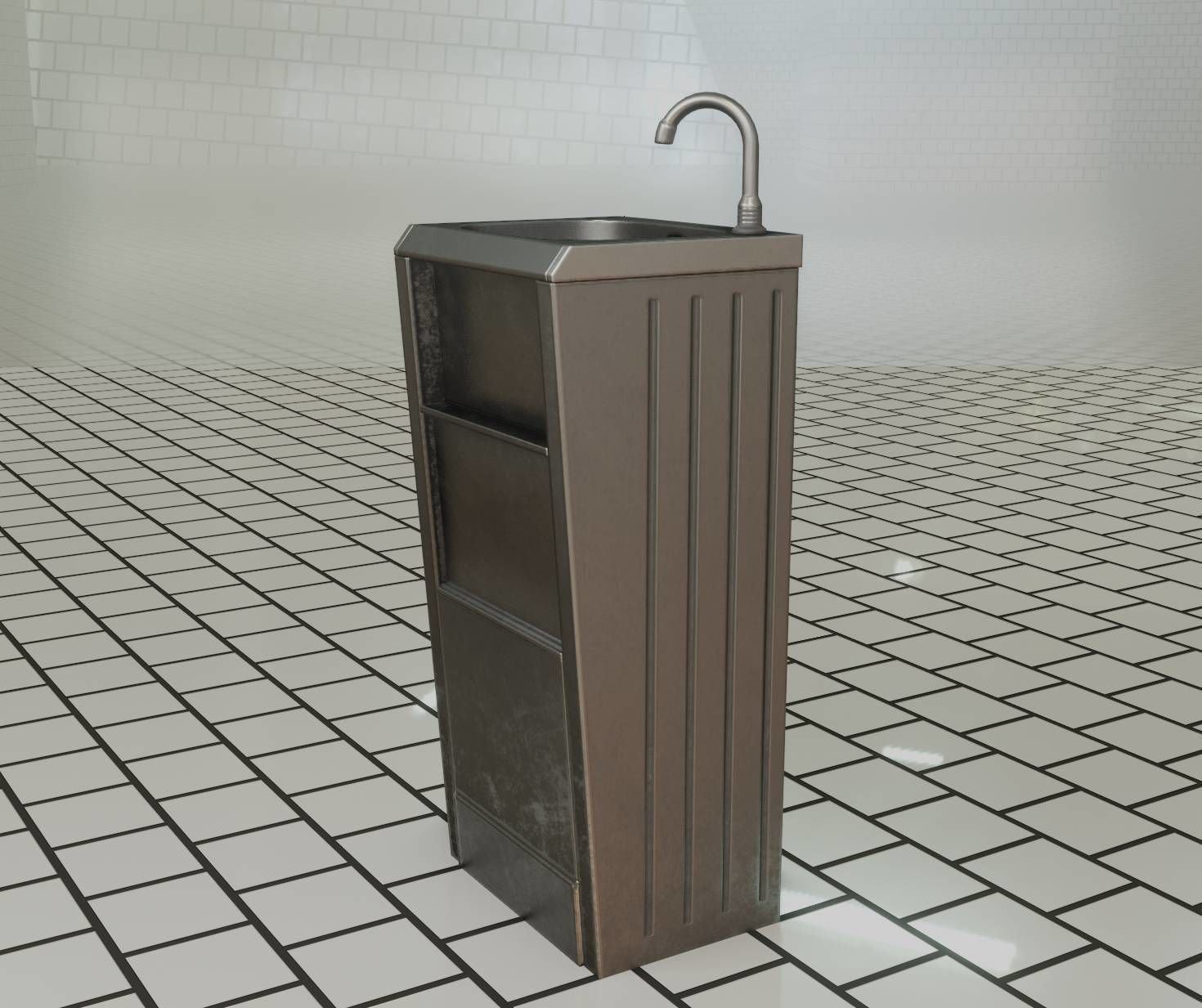 Public Metal Sink - 19 - Simple Compact Low-poly 3D model_73