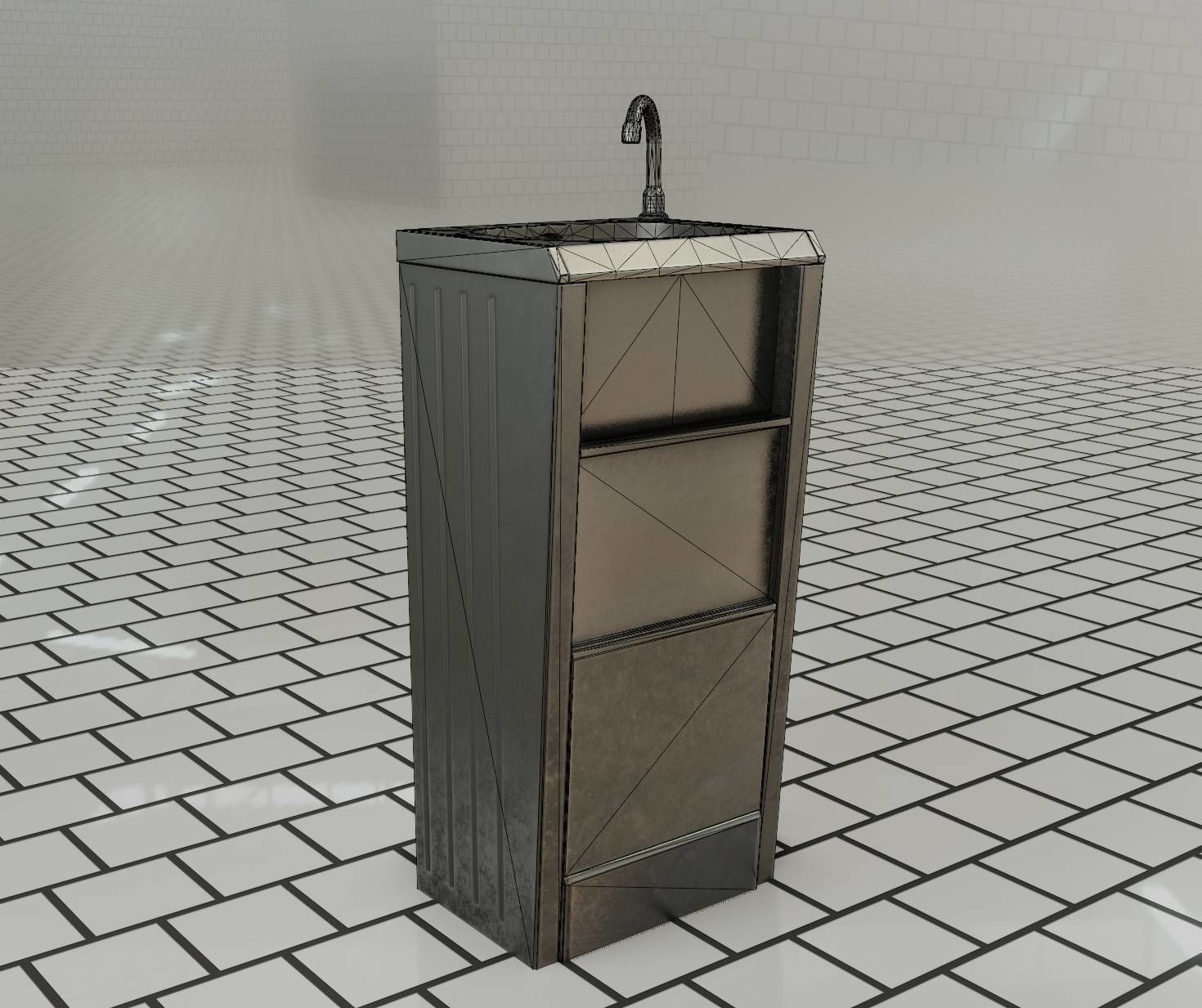 Public Metal Sink - 19 - Simple Compact Low-poly 3D model_75