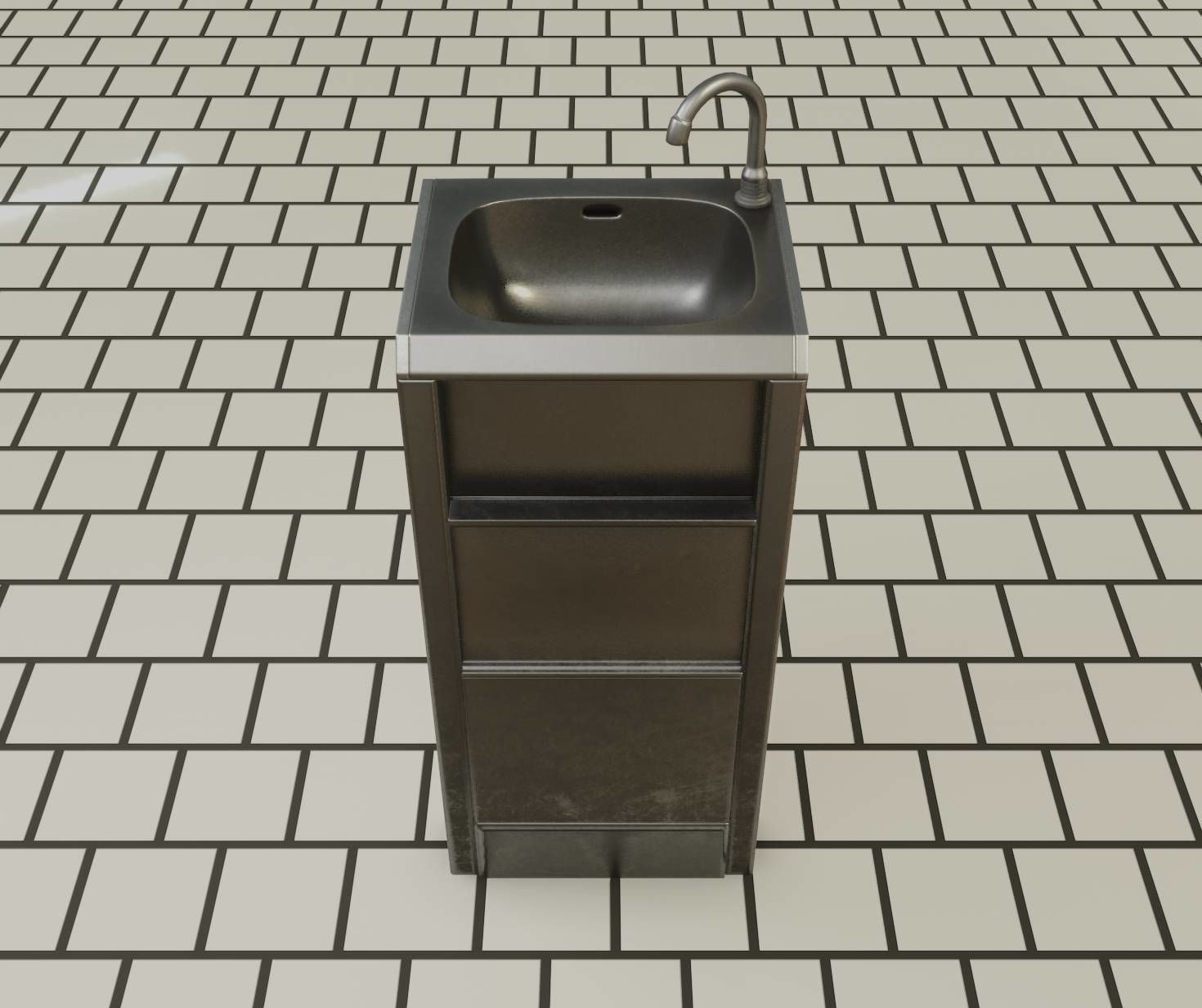 Public Metal Sink - 19 - Simple Compact Low-poly 3D model_6