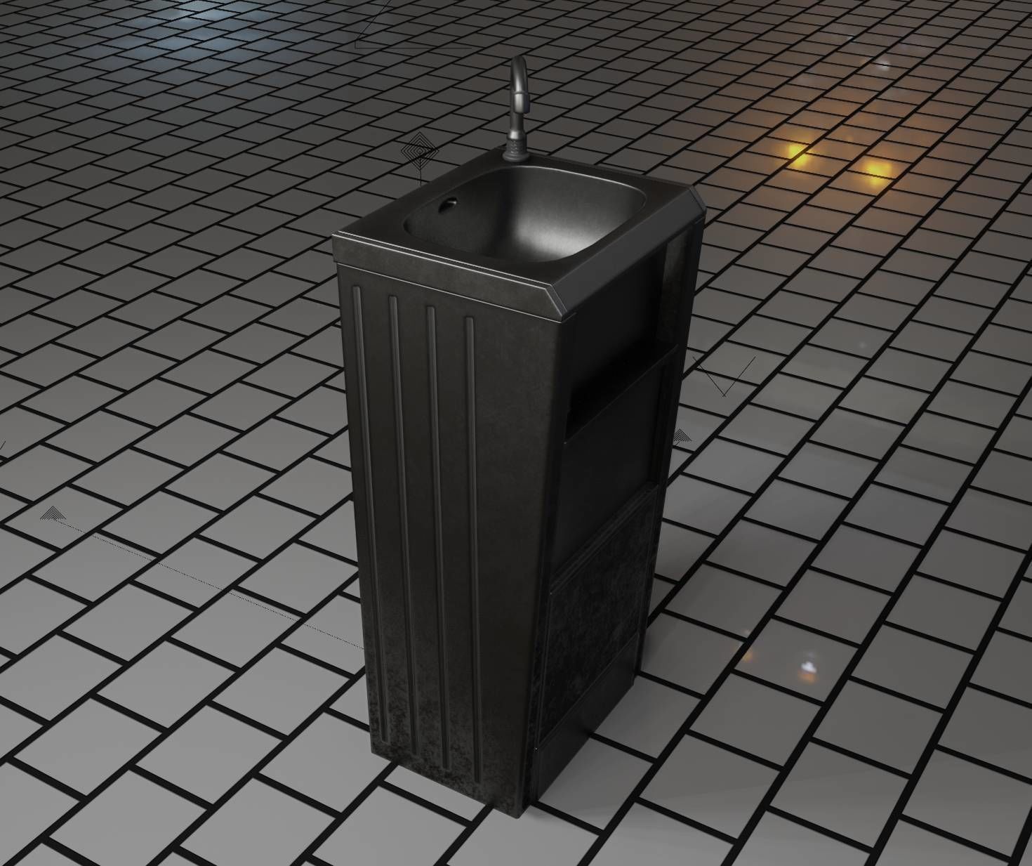 Public Metal Sink - 19 - Simple Compact Low-poly 3D model_63