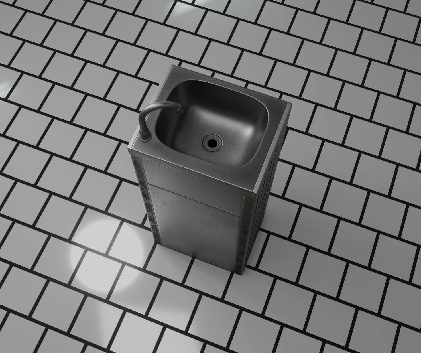 Public Metal Sink - 19 - Simple Compact Low-poly 3D model_57