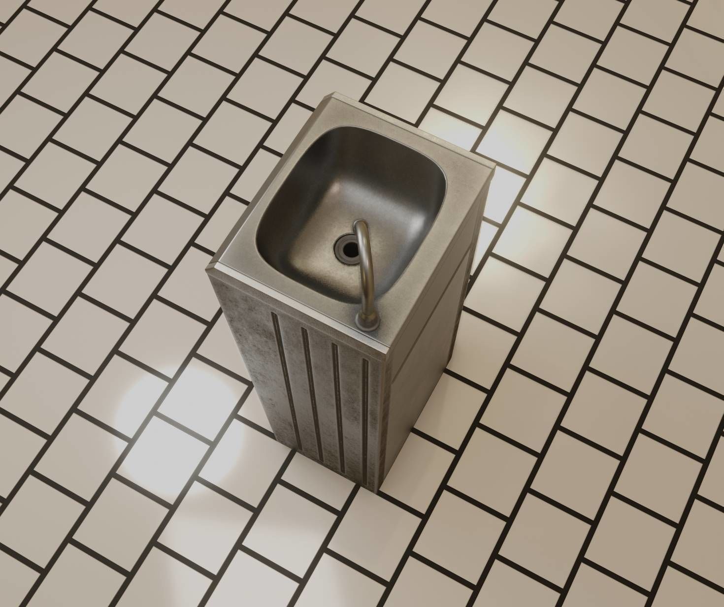 Public Metal Sink - 19 - Simple Compact Low-poly 3D model_28