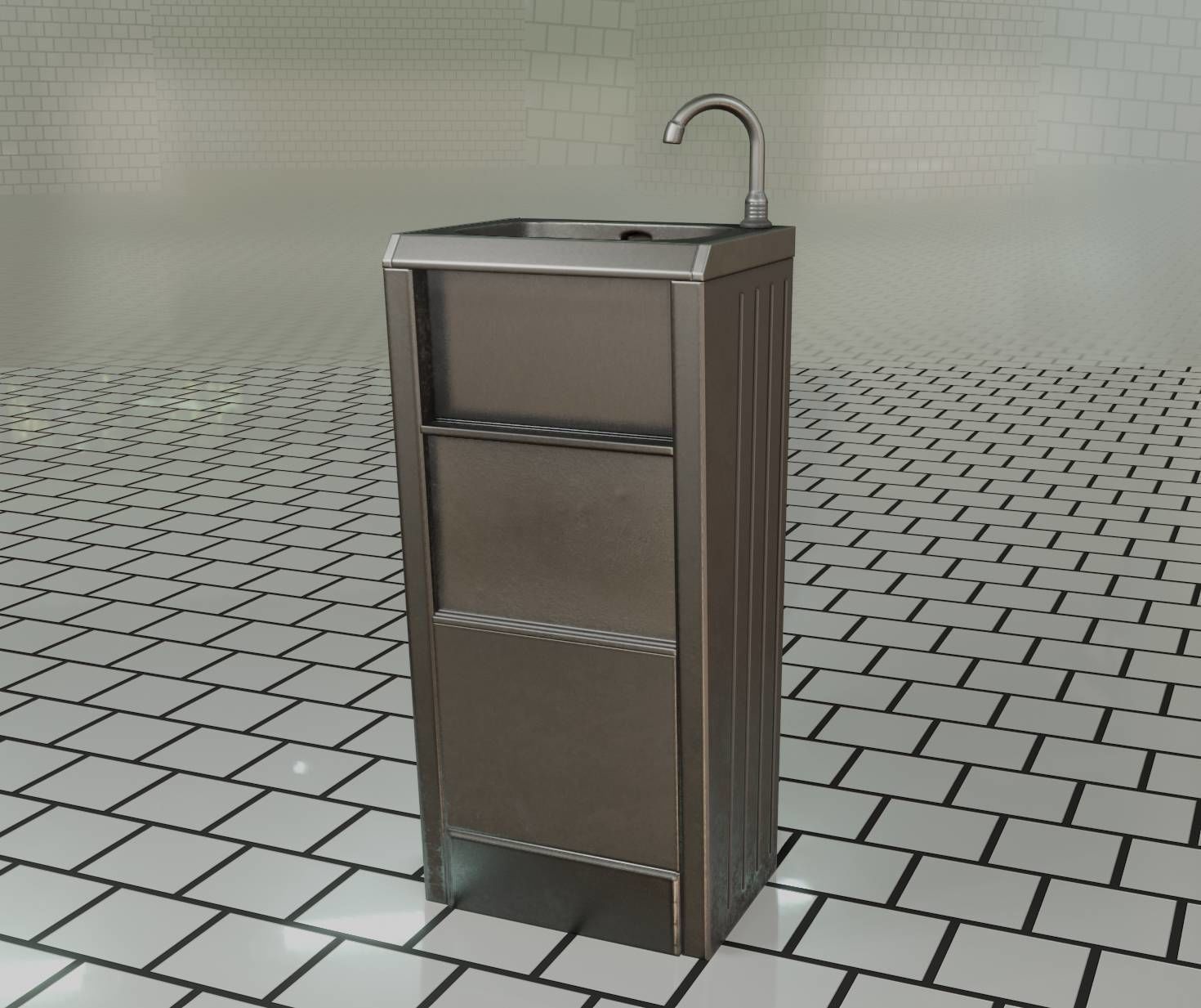 Public Metal Sink - 19 - Simple Compact Low-poly 3D model_74
