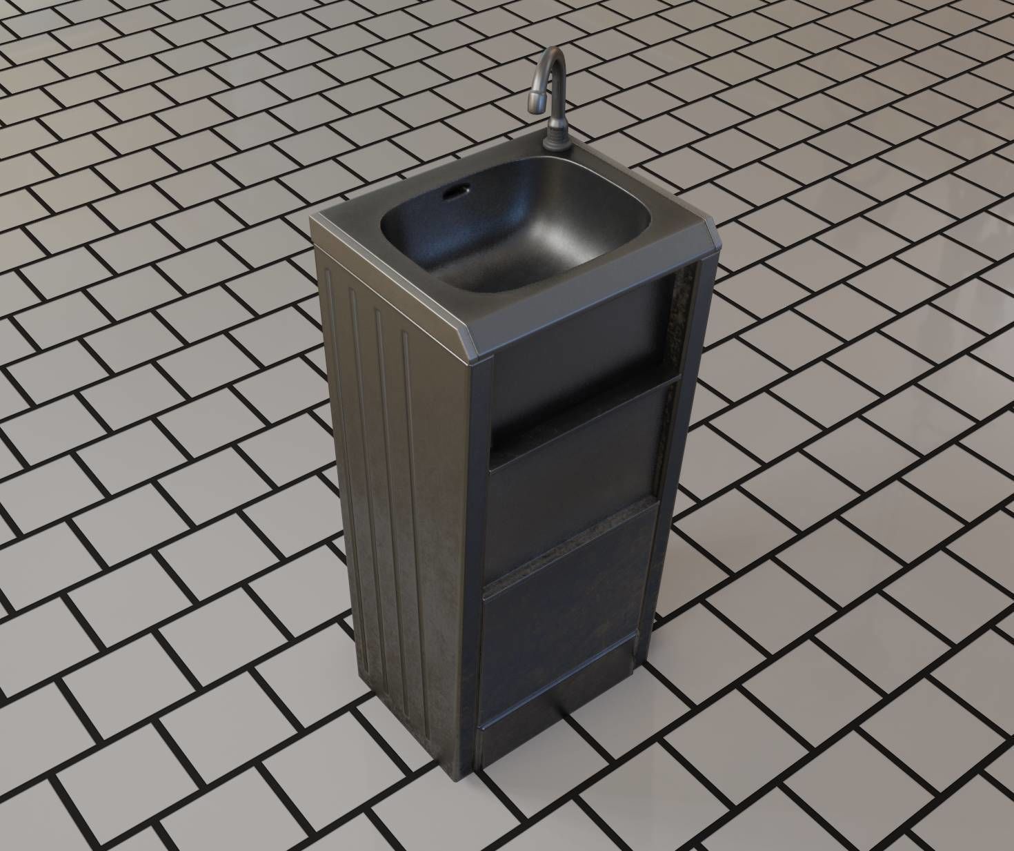 Public Metal Sink - 19 - Simple Compact Low-poly 3D model_37