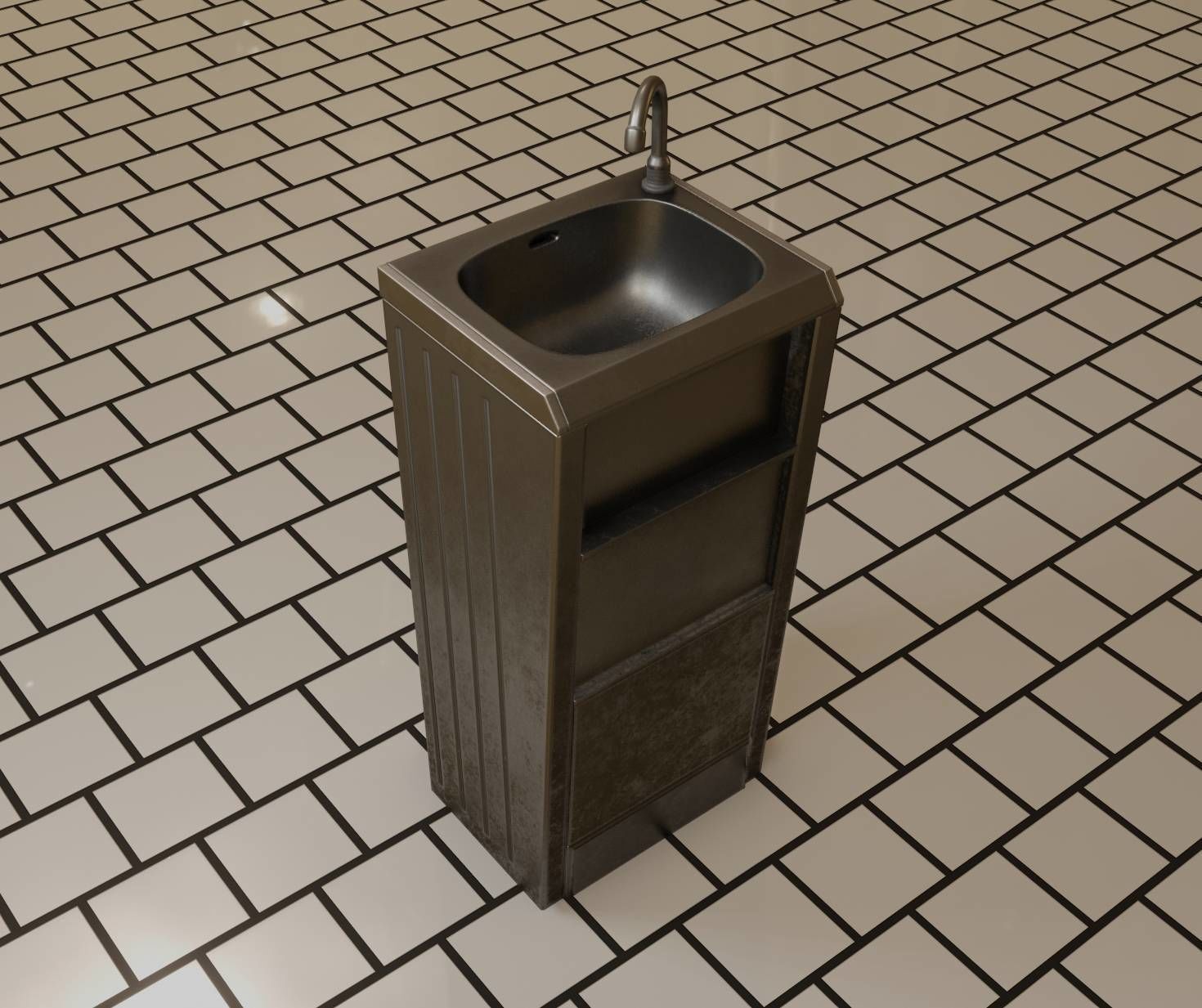 Public Metal Sink - 19 - Simple Compact Low-poly 3D model_68