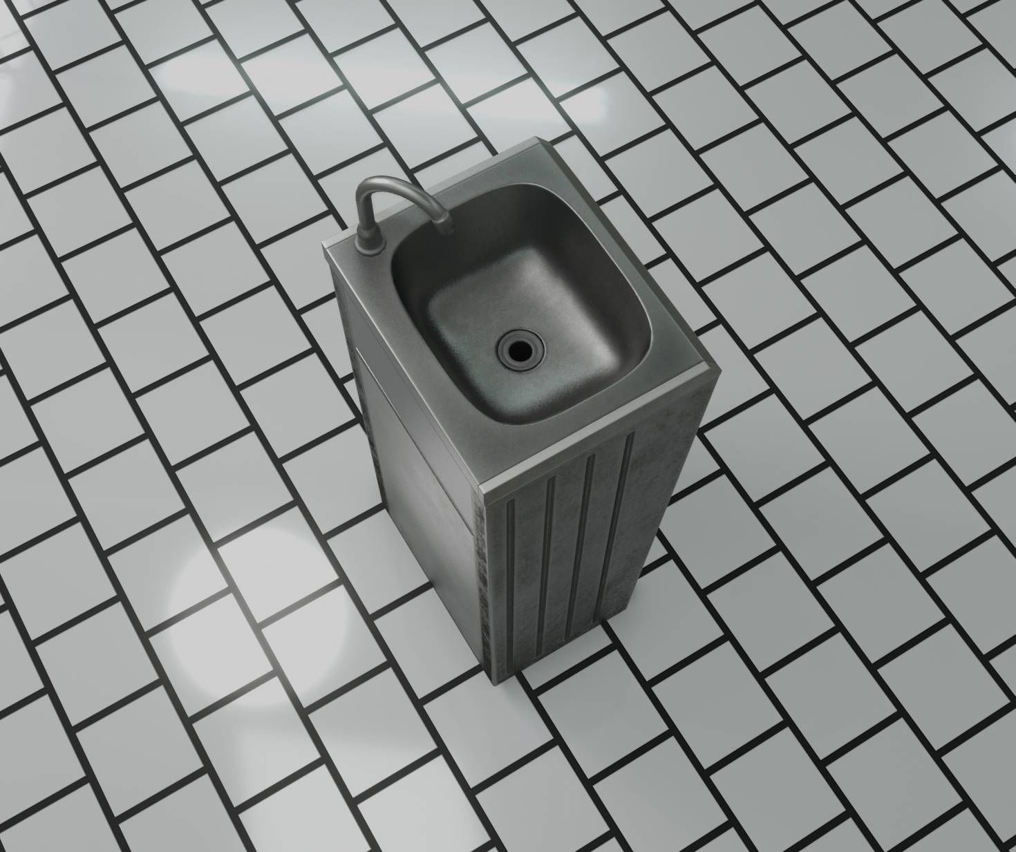 Public Metal Sink - 19 - Simple Compact Low-poly 3D model_56