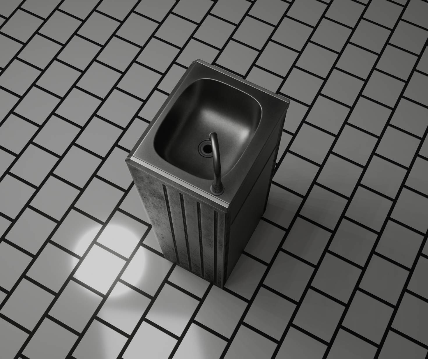 Public Metal Sink - 19 - Simple Compact Low-poly 3D model_59