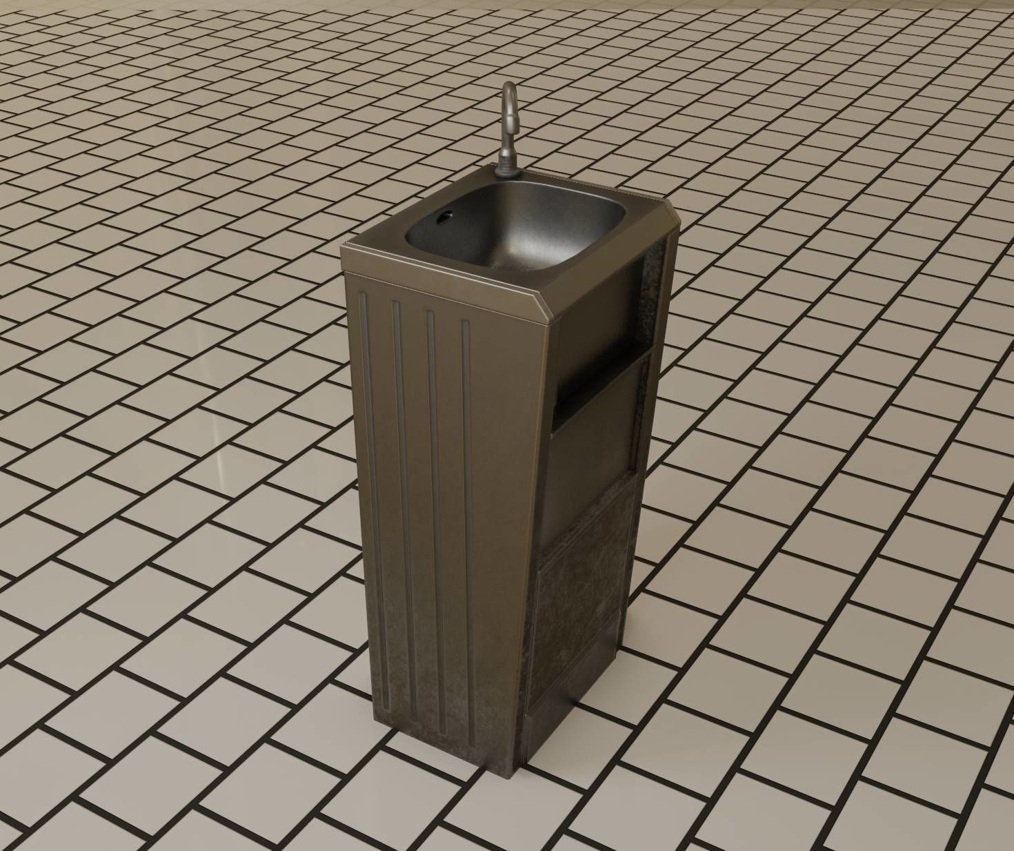Public Metal Sink - 19 - Simple Compact Low-poly 3D model_94