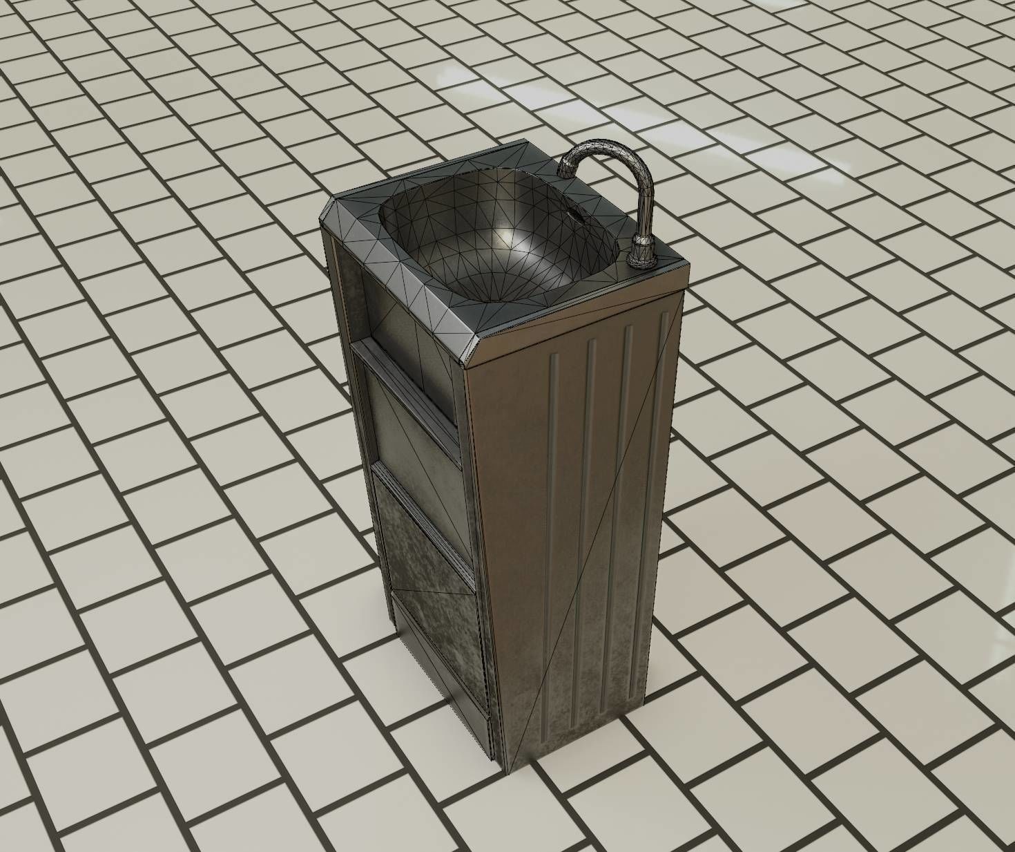 Public Metal Sink - 19 - Simple Compact Low-poly 3D model_72