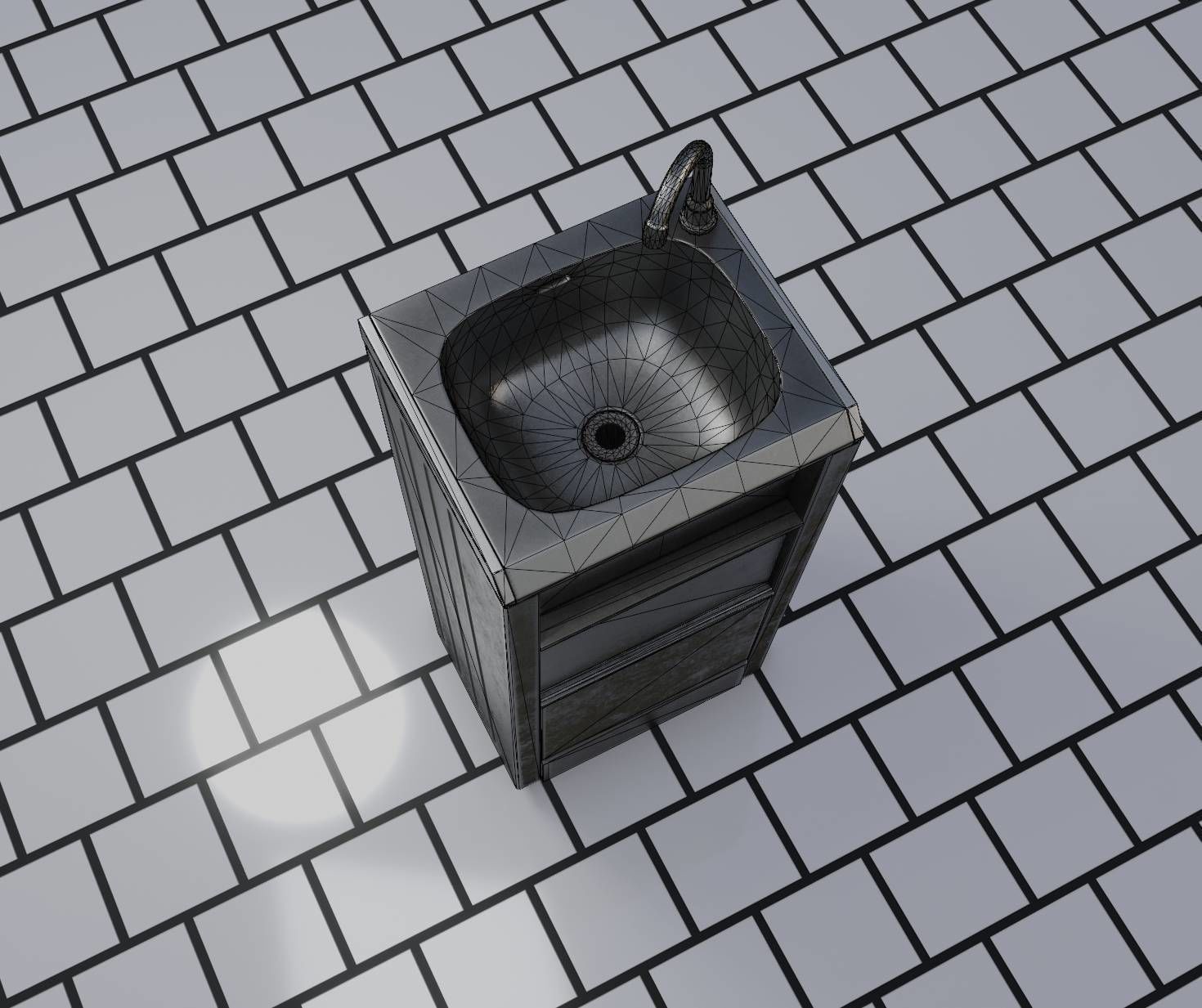 Public Metal Sink - 19 - Simple Compact Low-poly 3D model_31
