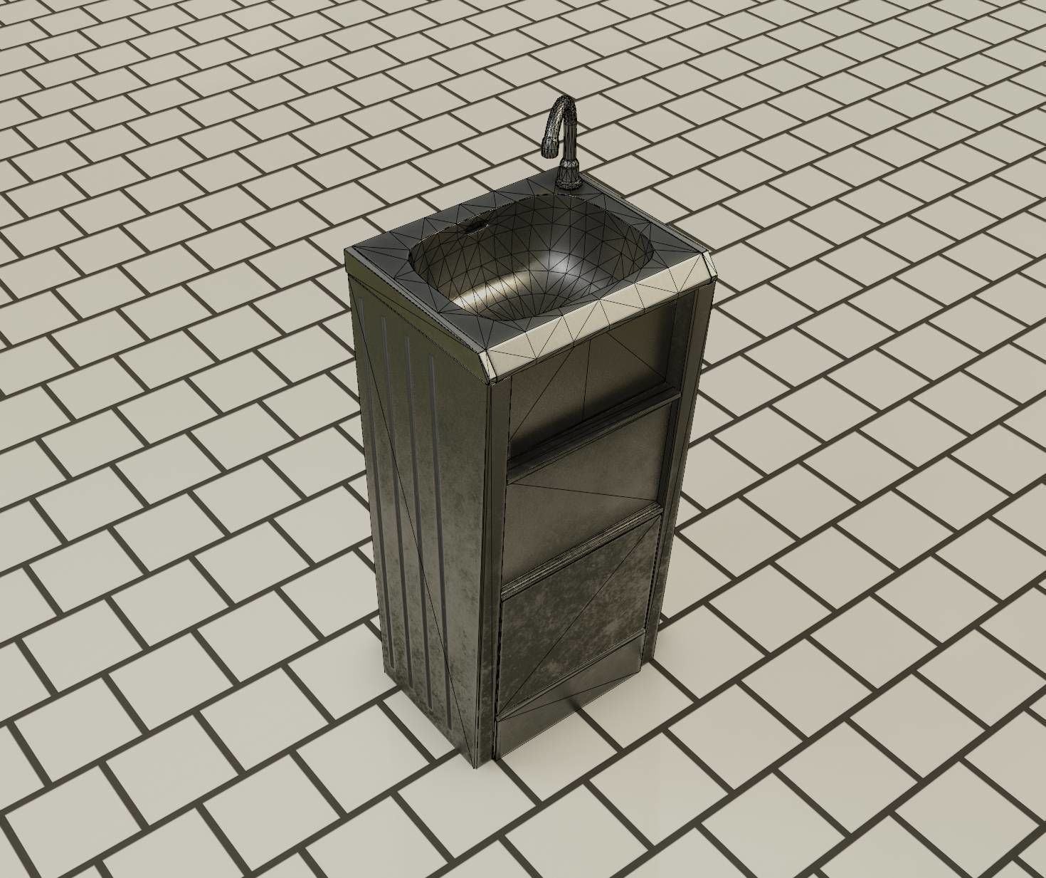 Public Metal Sink - 19 - Simple Compact Low-poly 3D model_99