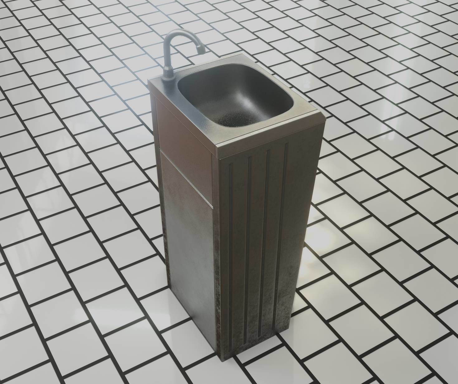 Public Metal Sink - 19 - Simple Compact Low-poly 3D model_9