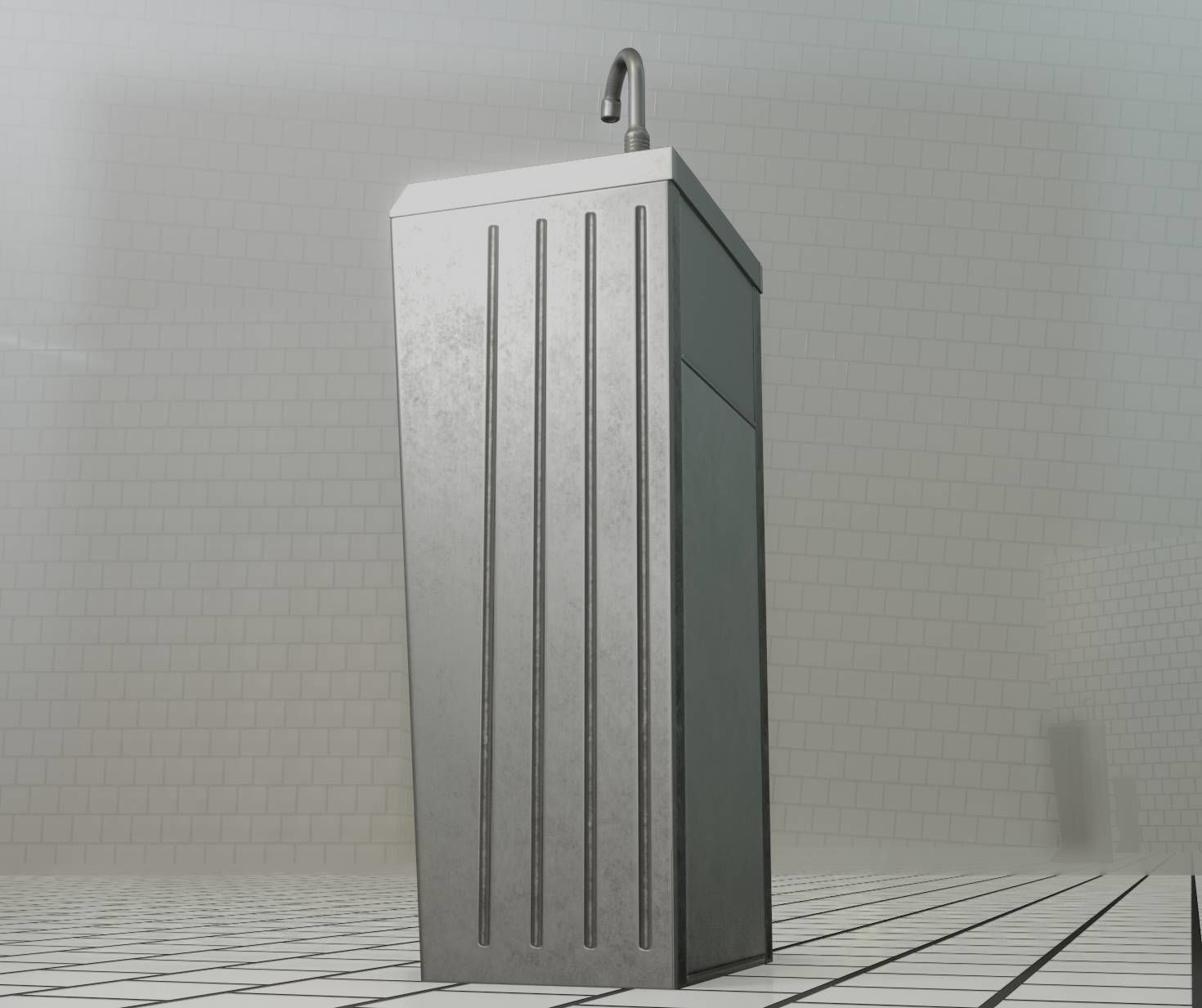 Public Metal Sink - 18 - compact Low-poly 3D model_89