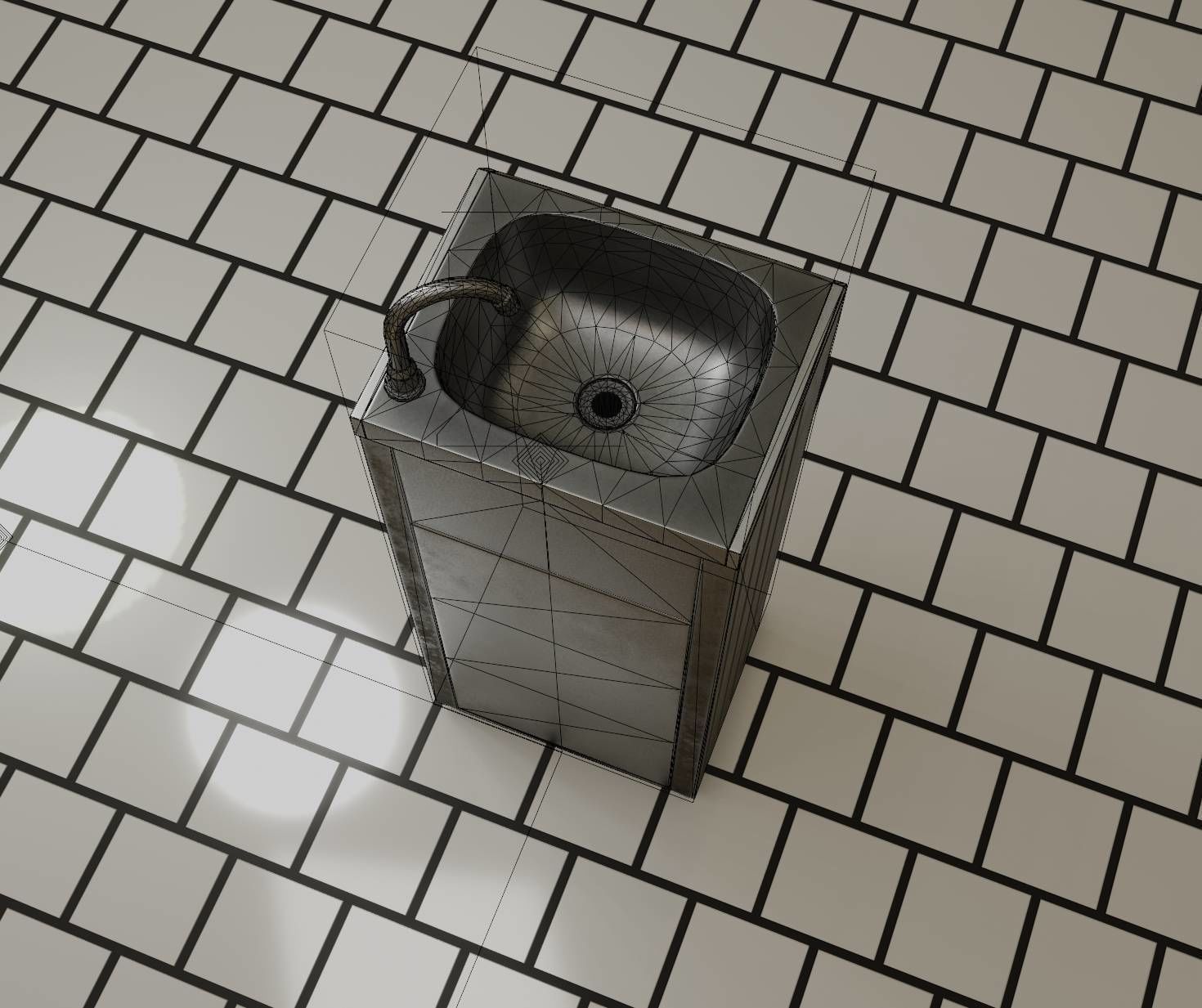 Public Metal Sink - 18 - compact Low-poly 3D model_34