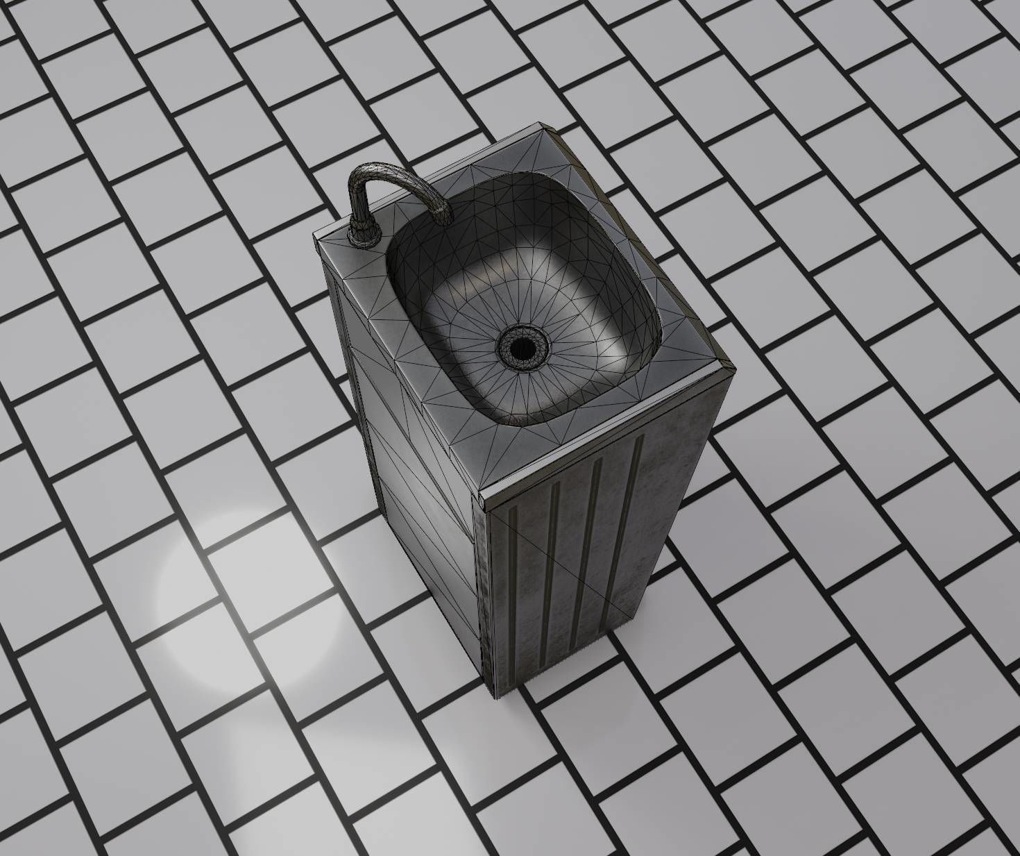 Public Metal Sink - 18 - compact Low-poly 3D model_64