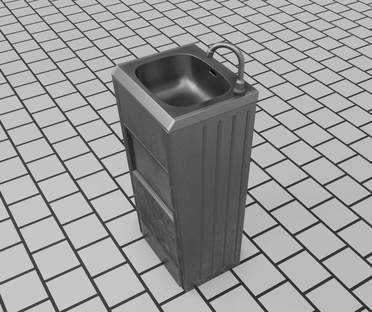 Public Metal Sink - 18 - compact Low-poly 3D model_80