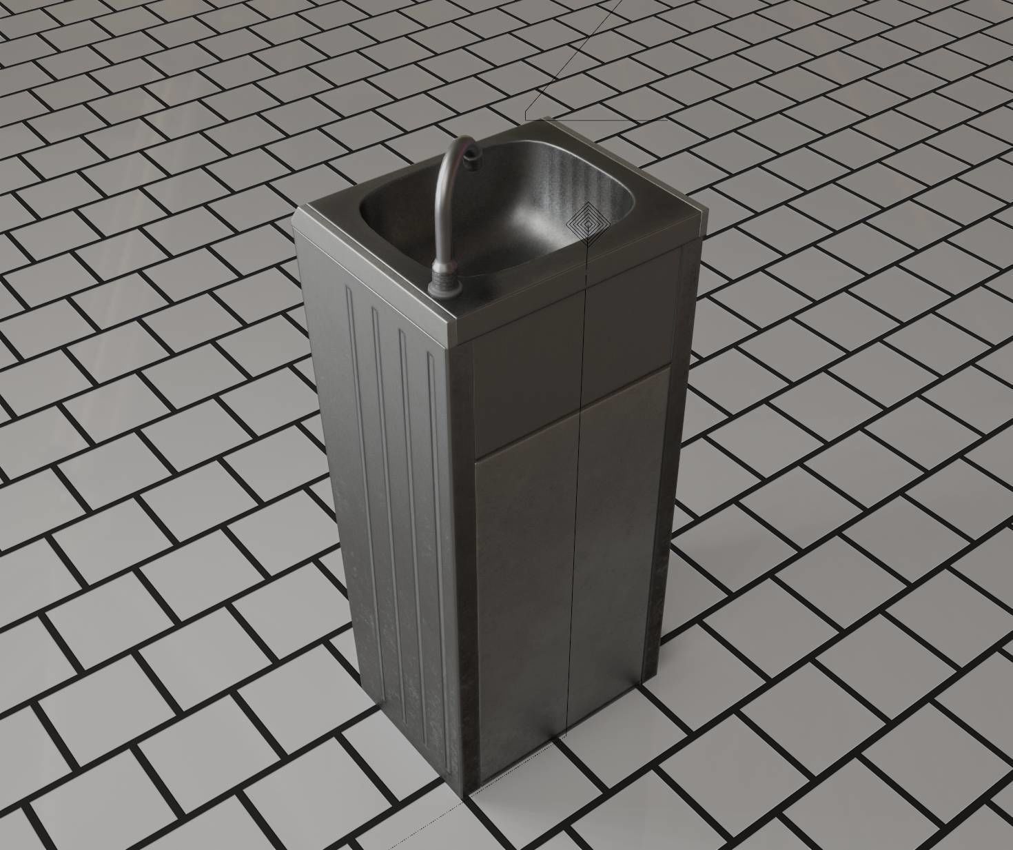 Public Metal Sink - 18 - compact Low-poly 3D model_79