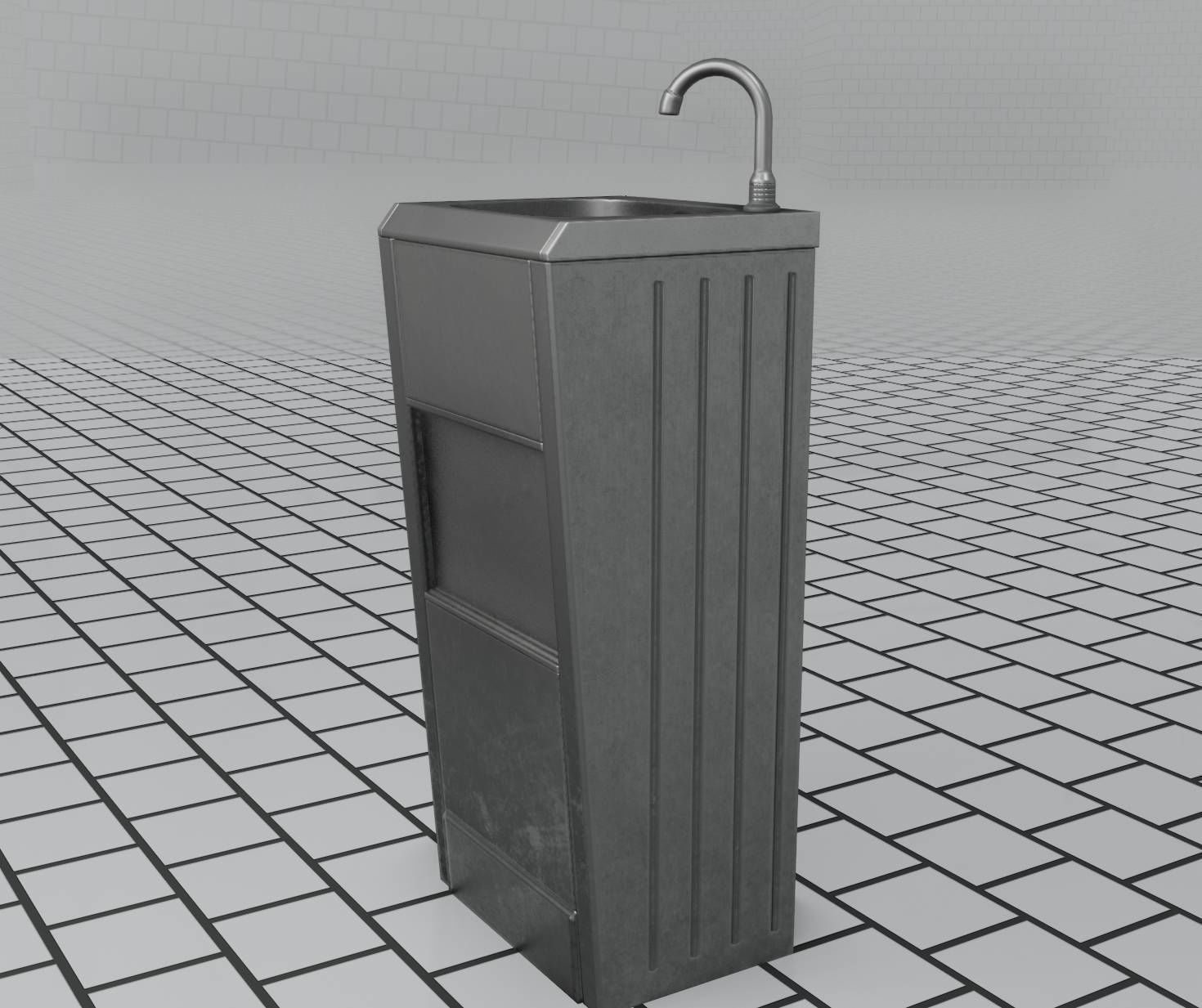 Public Metal Sink - 18 - compact Low-poly 3D model_50