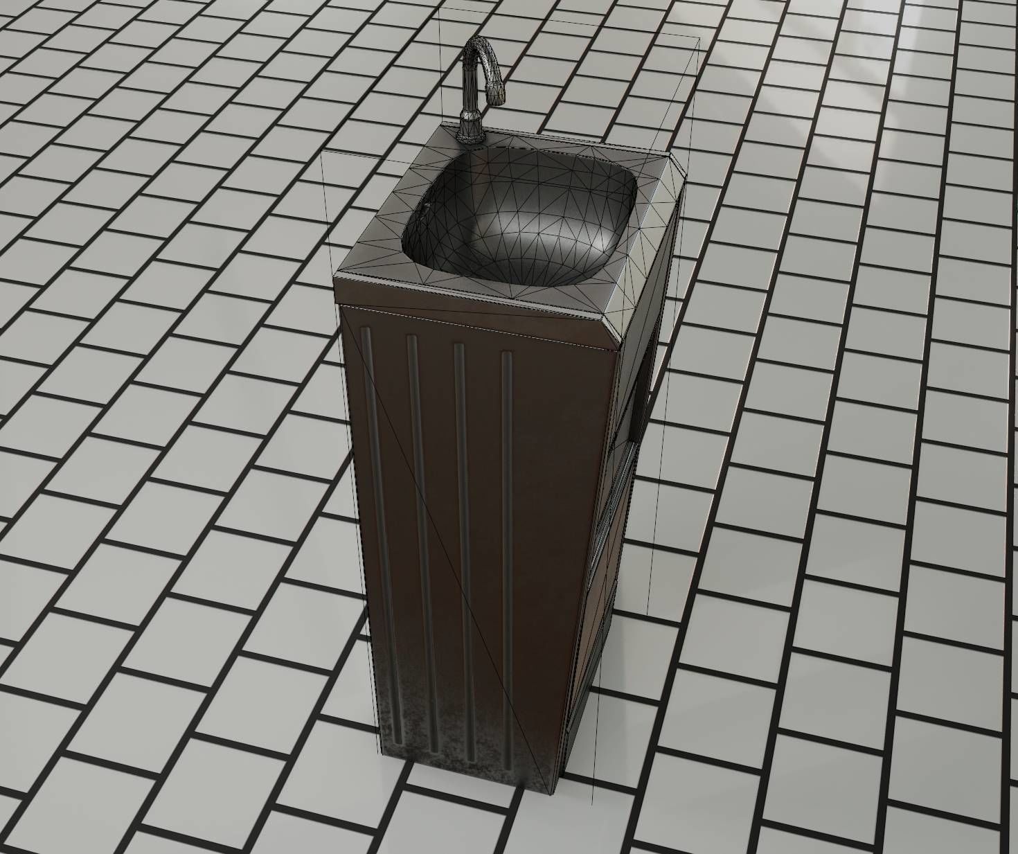 Public Metal Sink - 18 - compact Low-poly 3D model_77