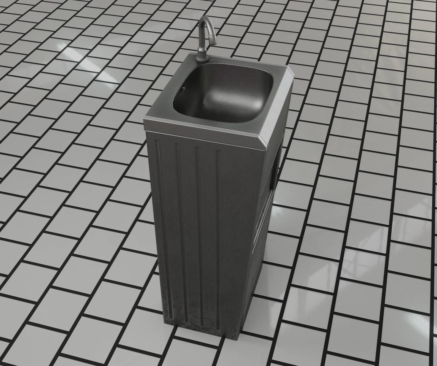 Public Metal Sink - 18 - compact Low-poly 3D model_46