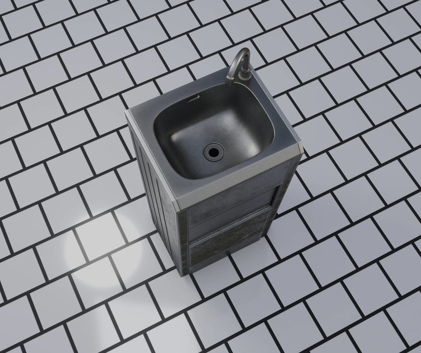 Public Metal Sink - 18 - compact Low-poly 3D model_9