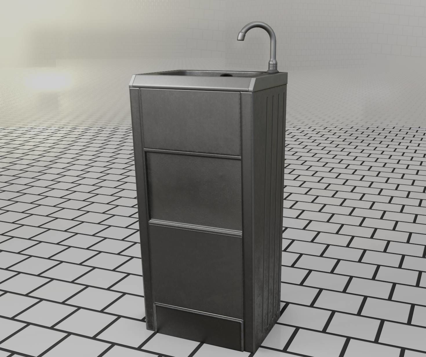 Public Metal Sink - 18 - compact Low-poly 3D model_82