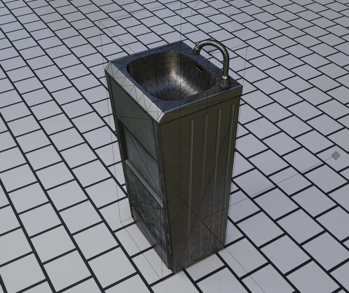Public Metal Sink - 18 - compact Low-poly 3D model_19