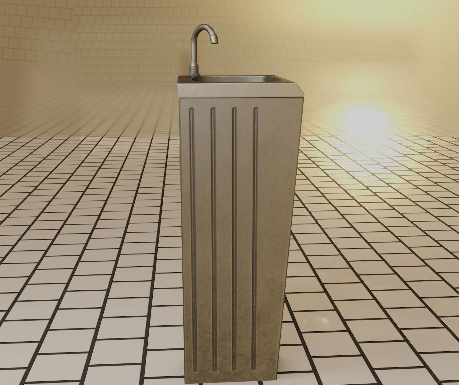 Public Metal Sink - 18 - compact Low-poly 3D model_84